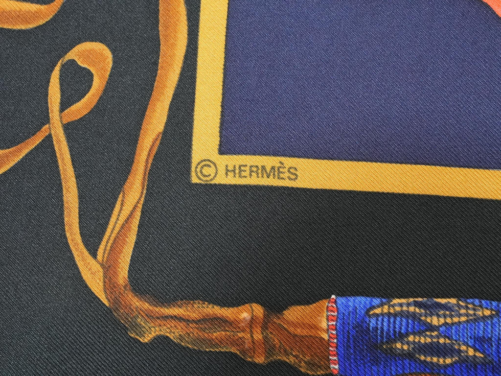 Hermes Scarf The Pony Express by Kermit Oliver 90 cm silk black Carre post 35"