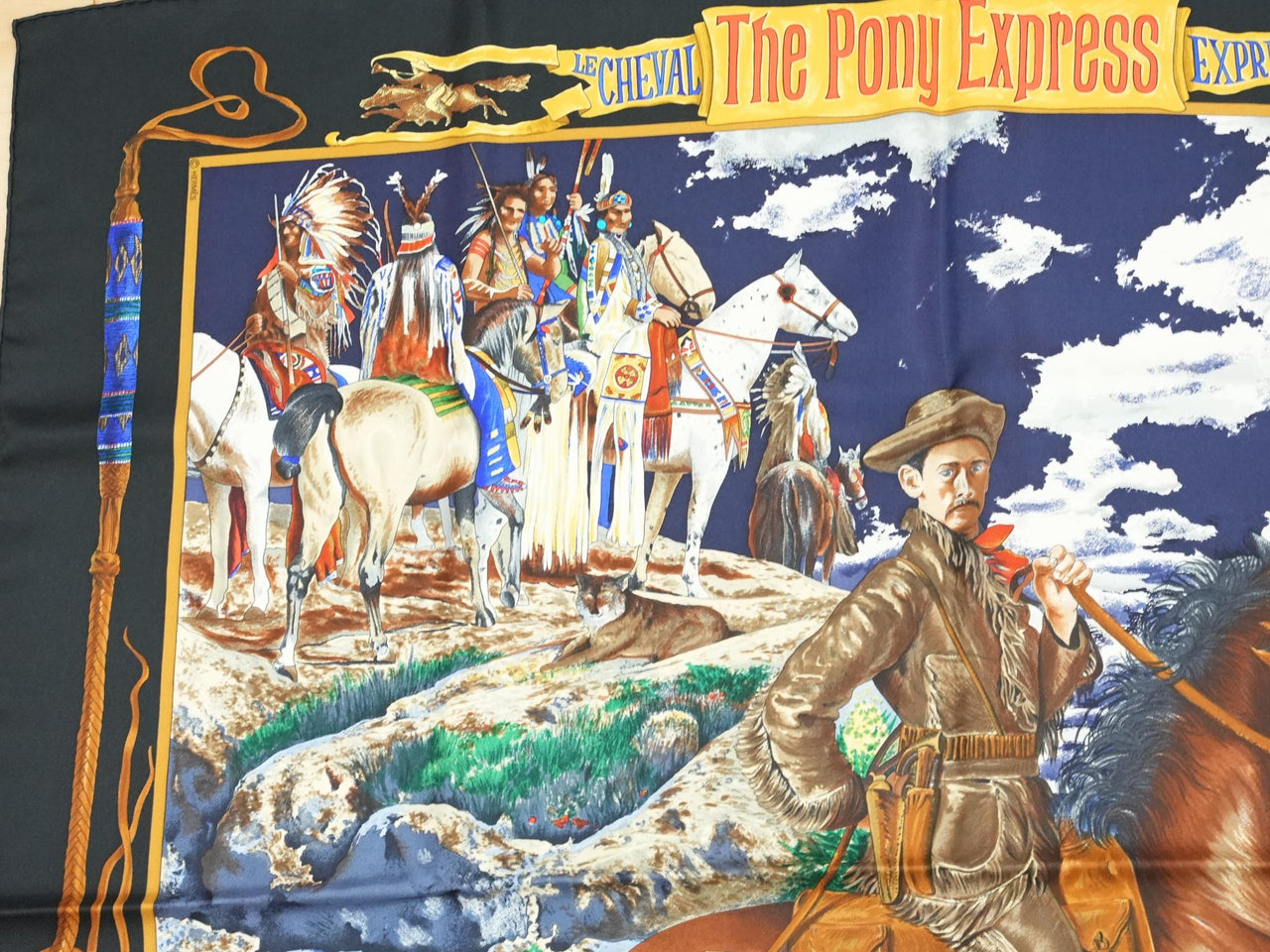 Hermes Scarf The Pony Express by Kermit Oliver 90 cm silk black Carre post 35"