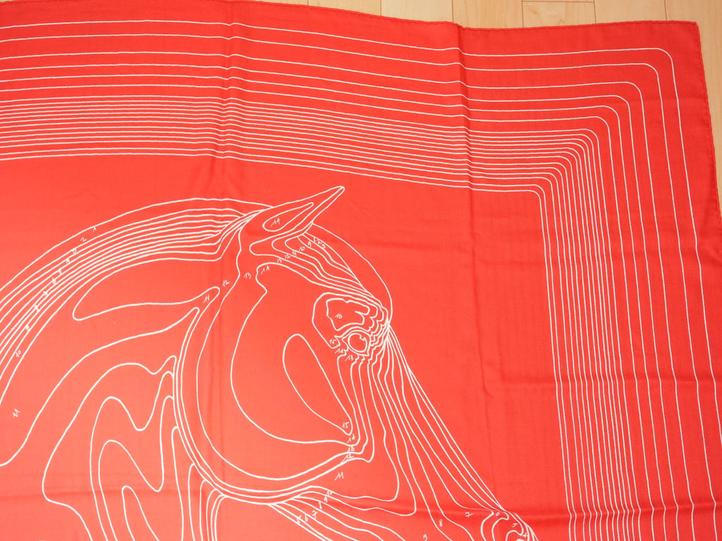 Hermes Shawl Pegase Paysage 140 cm Cashmere silk scarf stole red Pegasus 56"