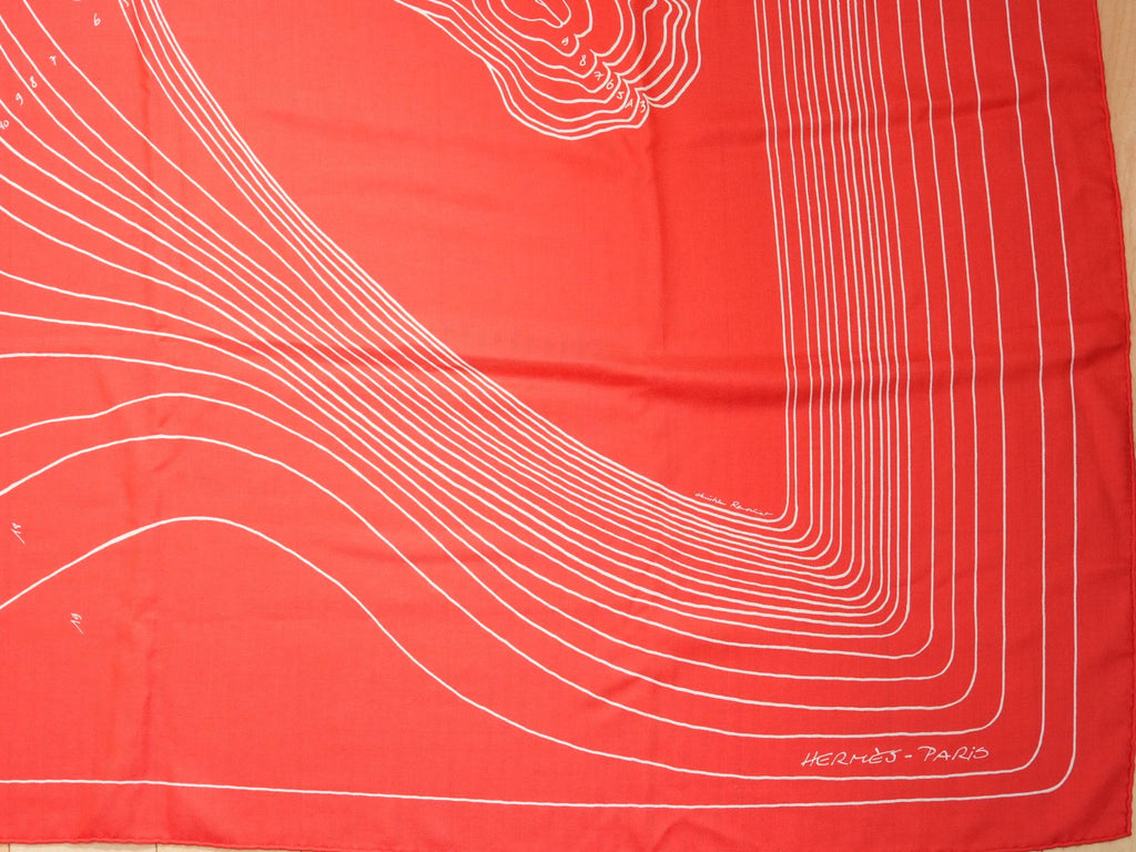 Hermes Shawl Pegase Paysage 140 cm Cashmere silk scarf stole red Pegasus 56"