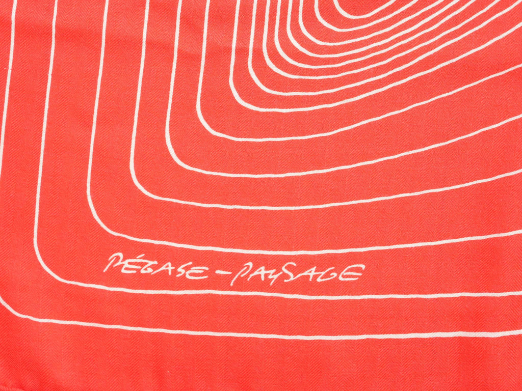 Hermes Shawl Pegase Paysage 140 cm Cashmere silk scarf stole red Pegasus 56"