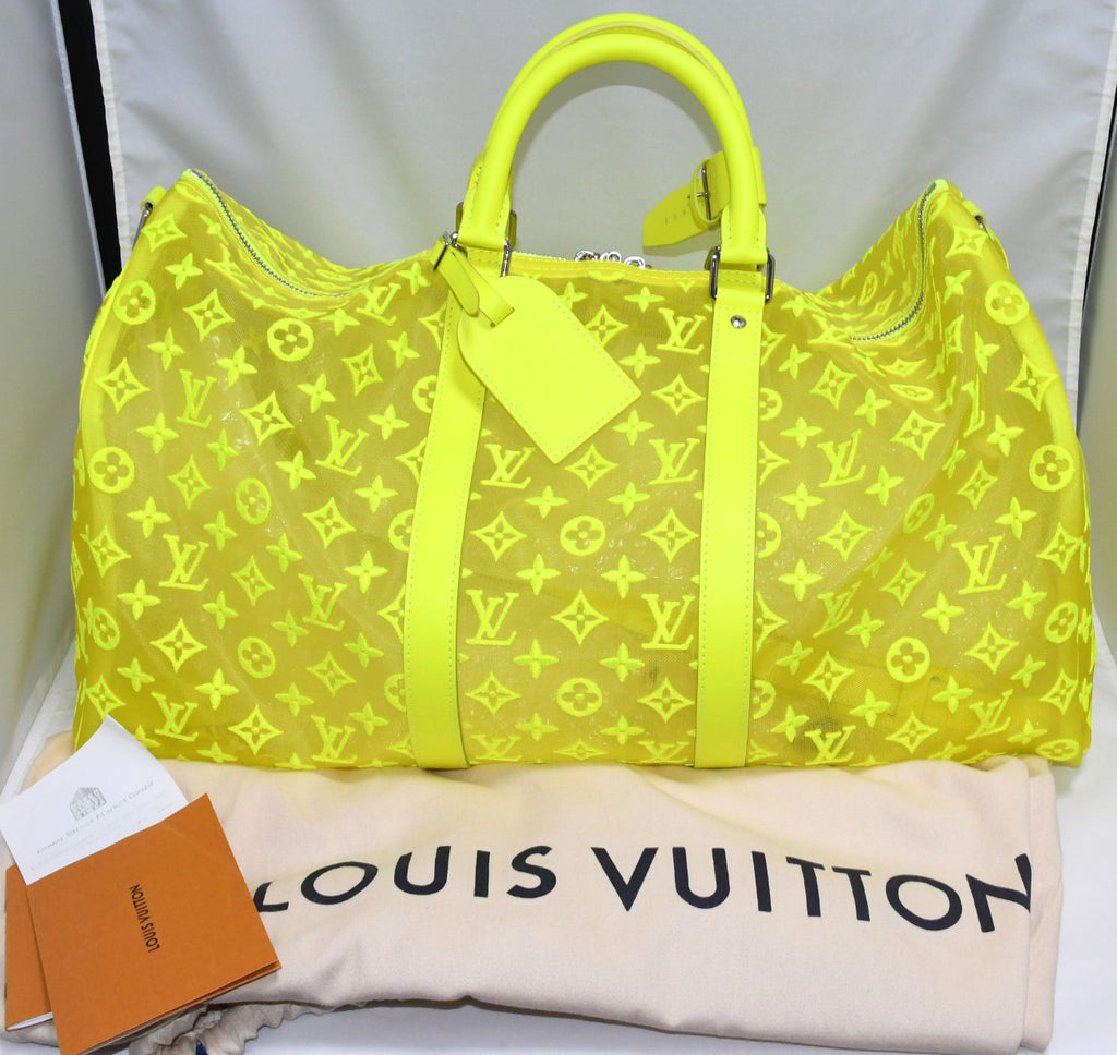 Louis Vuitton Keepall 50 Virgil Abloh Yellow mesh Boston Bag M55380 w/Receipt