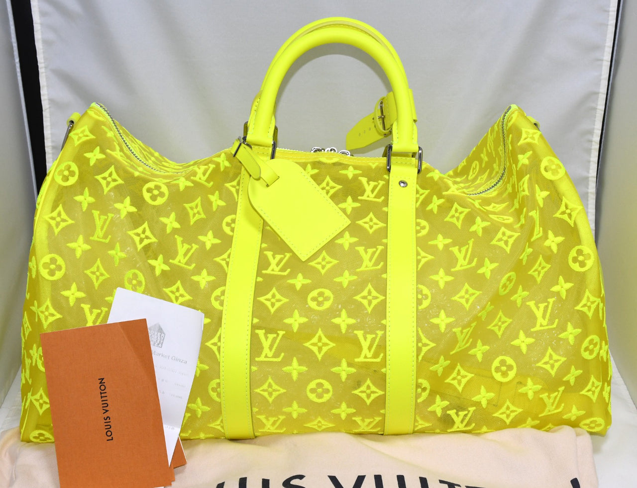 Louis Vuitton Keepall 50 Virgil Abloh Yellow mesh Boston Bag M55380 w/Receipt