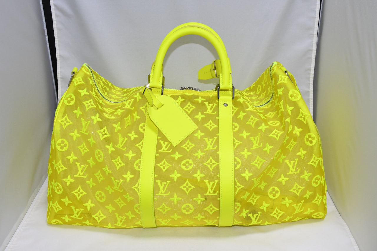 Louis Vuitton Keepall 50 Virgil Abloh Yellow mesh Boston Bag M55380 w/Receipt