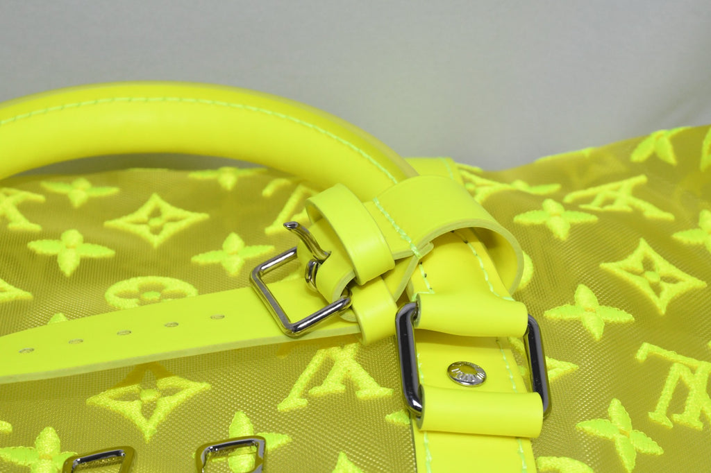 Louis Vuitton Keepall 50 Virgil Abloh Yellow mesh Boston Bag M55380 w/Receipt