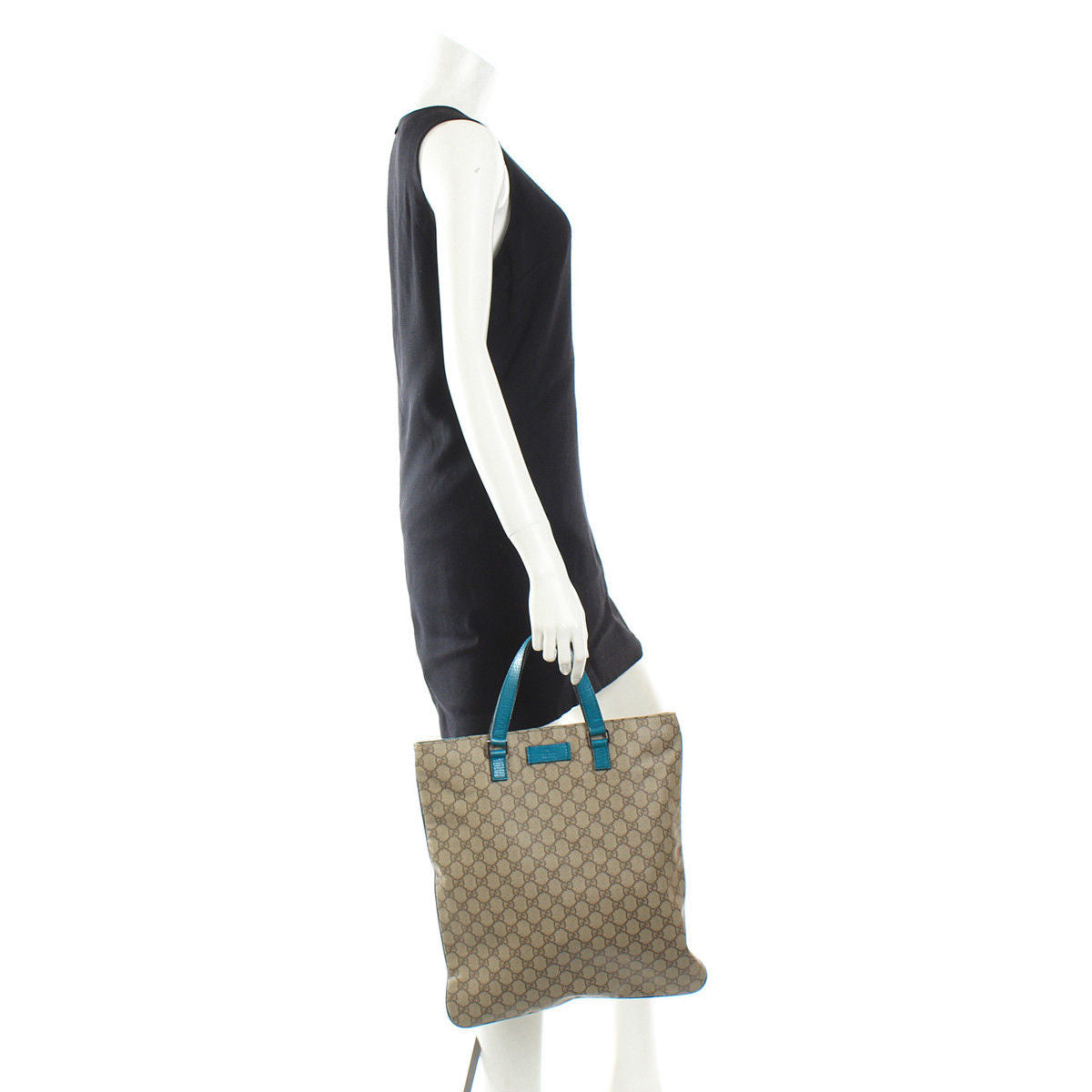 GUCCI Leather Tote Bag GG Pattern Blue