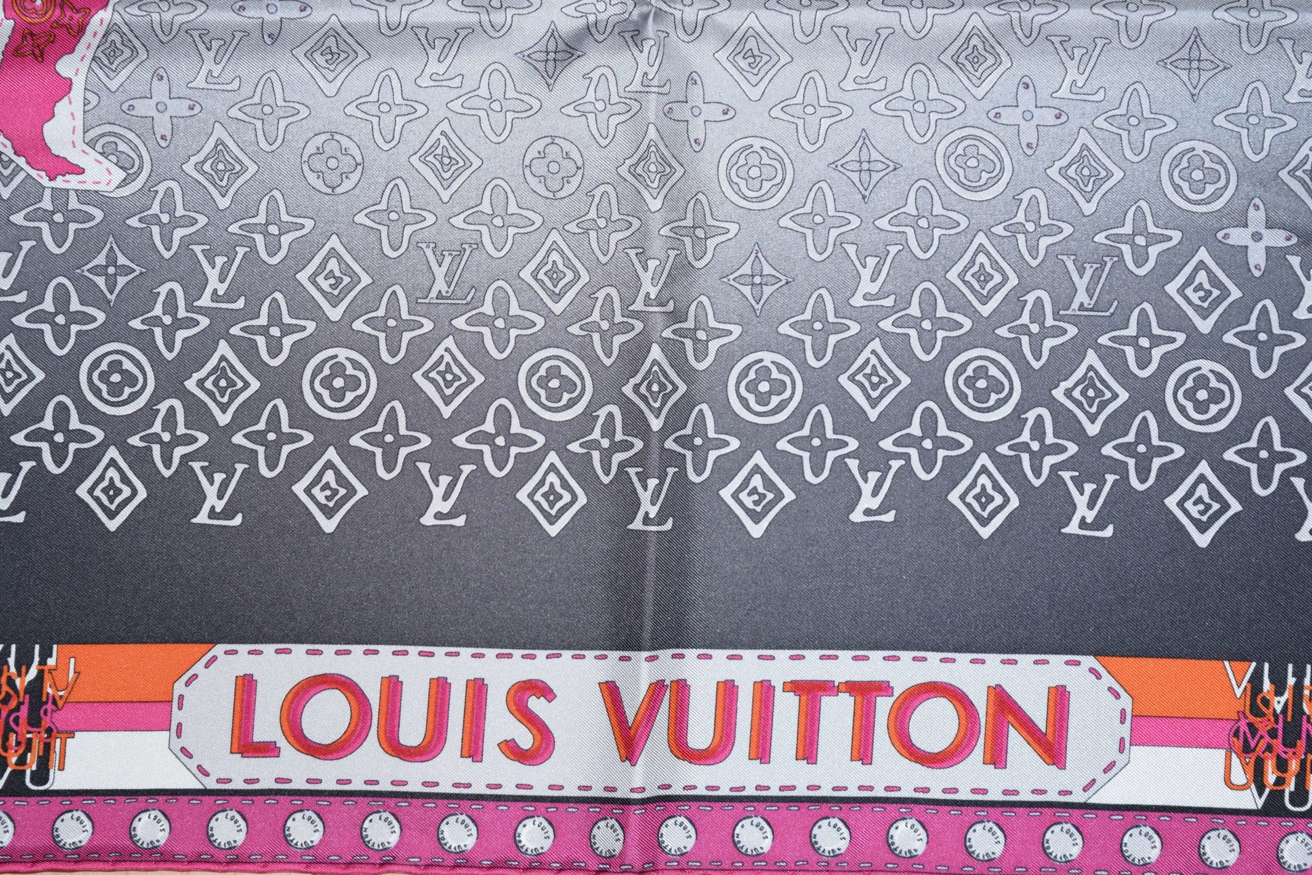 LOUIS VUITTON 世界地図デザイン ストール Louis Vuitton Scarf World map 86 cm Monogram Silk 34” inch Gray