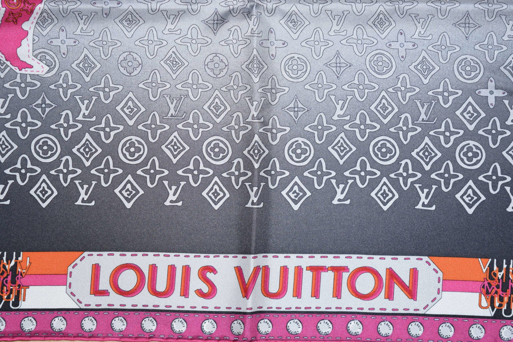 Louis Vuitton Scarf World map 86 cm Monogram Silk 34” inch Gray purple YA2