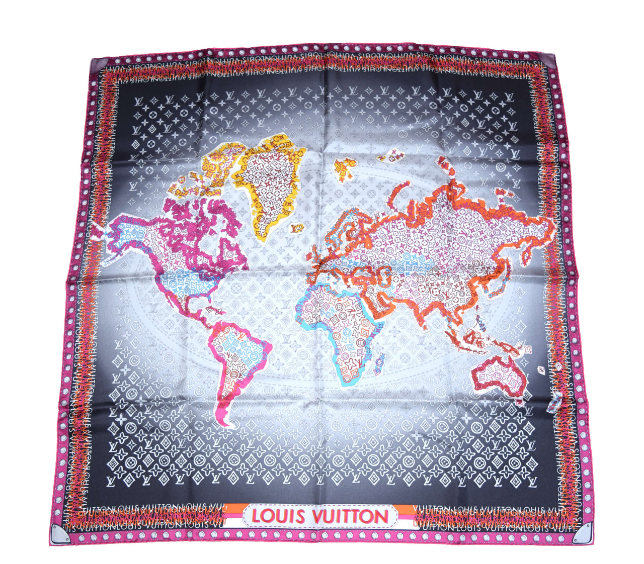 Louis Vuitton Scarf World map 86 cm Monogram Silk 34” inch Gray purple YA2