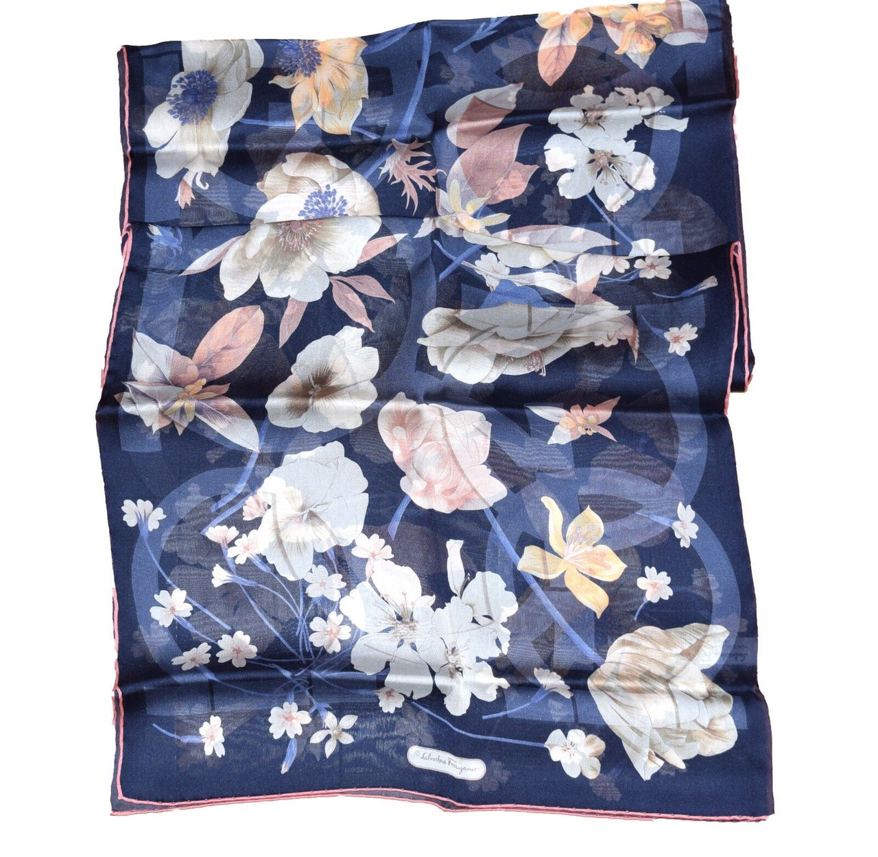 Salvatore Ferragamo Scarf Gancini Floral Silk 160 x 45 cm Flower NEW RAMA10