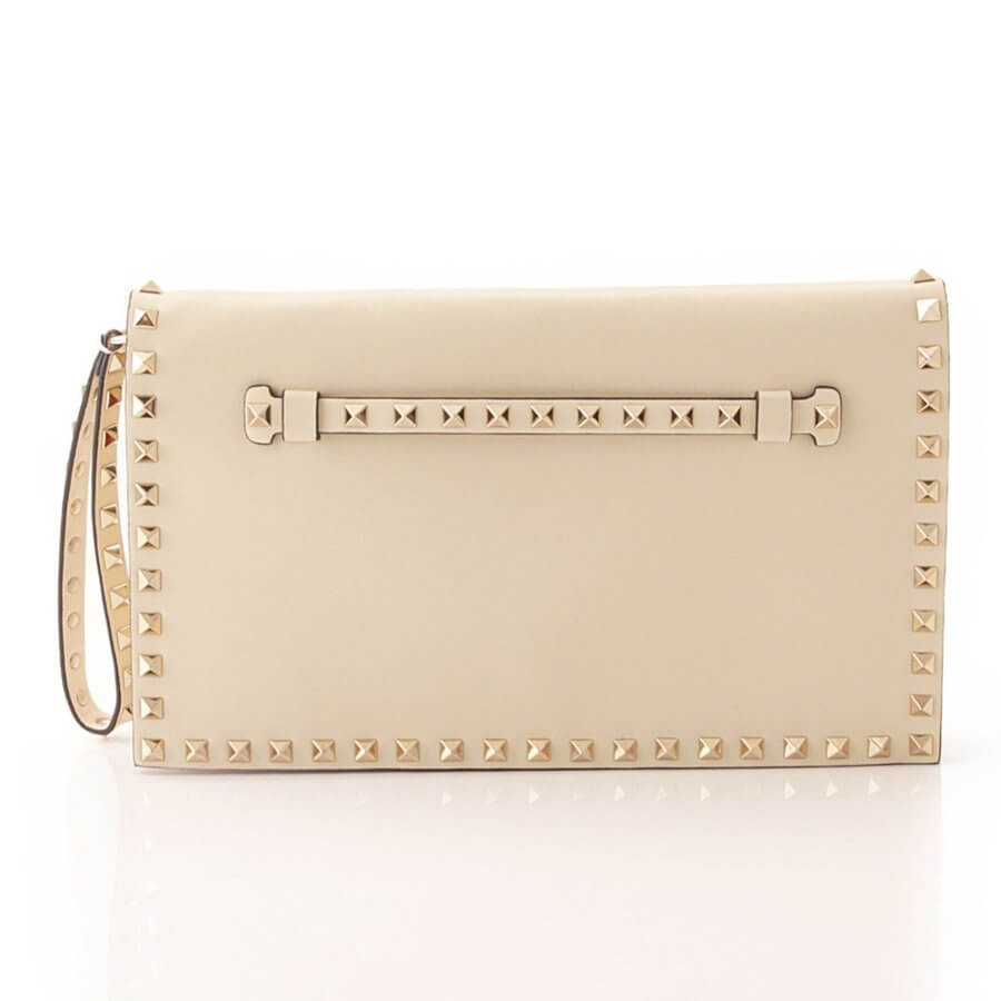 Valentino Rock Studs Clutch Bag leather Ivory Handbag Garavani NEW