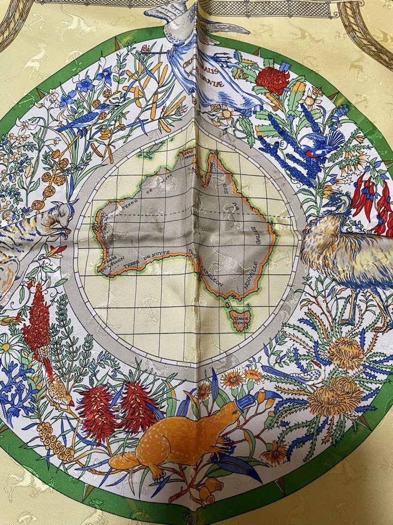 Hermes Scarf Le Geographe Silk 90 cm Yellow geography Carre