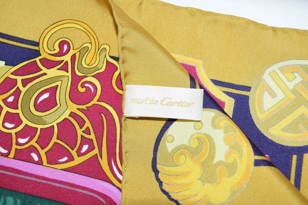 must de Cartier Scarf LE DRAGON MYSTERIEUX Silk 87 cm Green Shawl Foulard YA15820