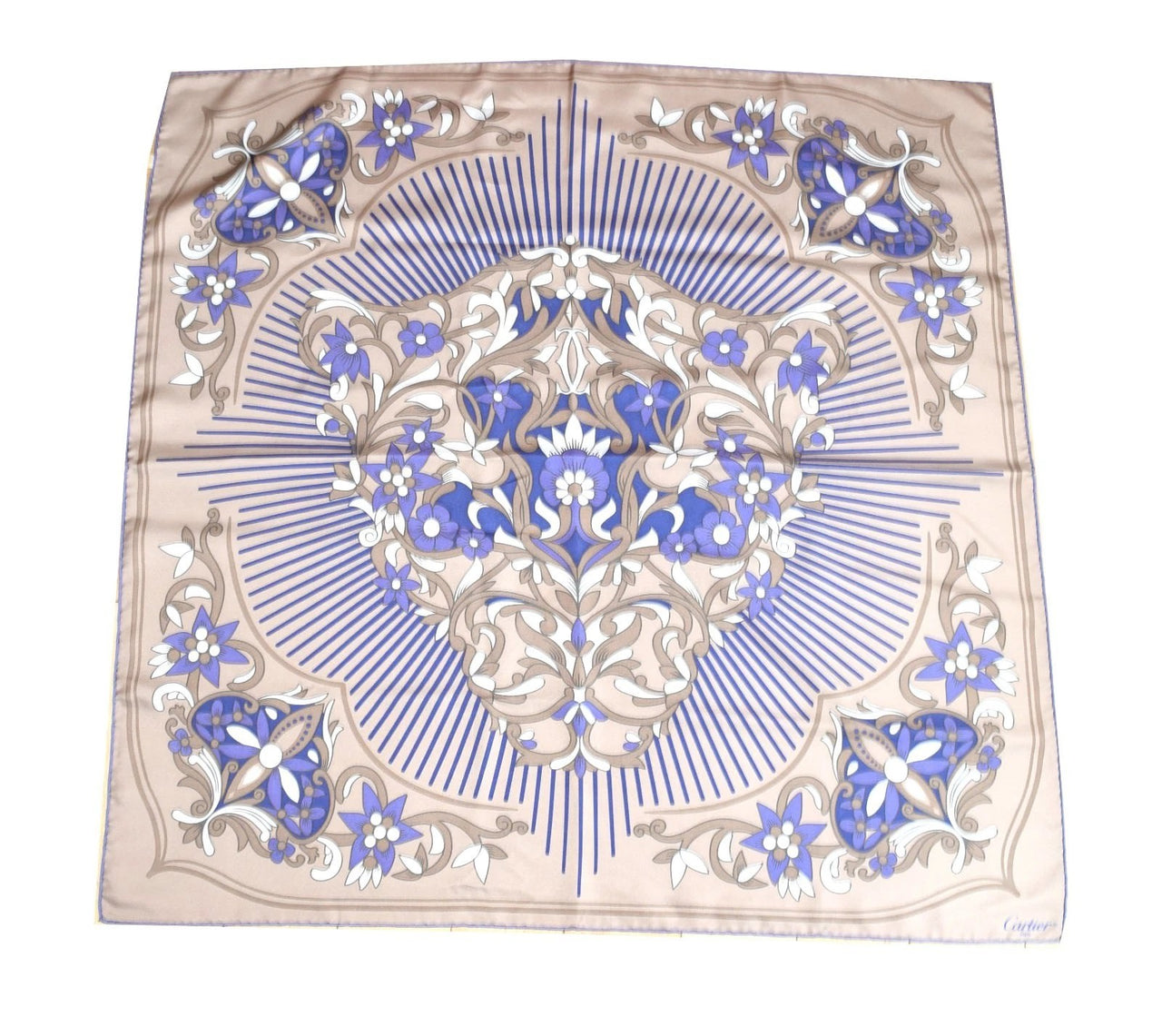 must de Cartier Scarf Panther Floral Silk 87 cm Purple Leopard Flower Shawl Foulard YA7577