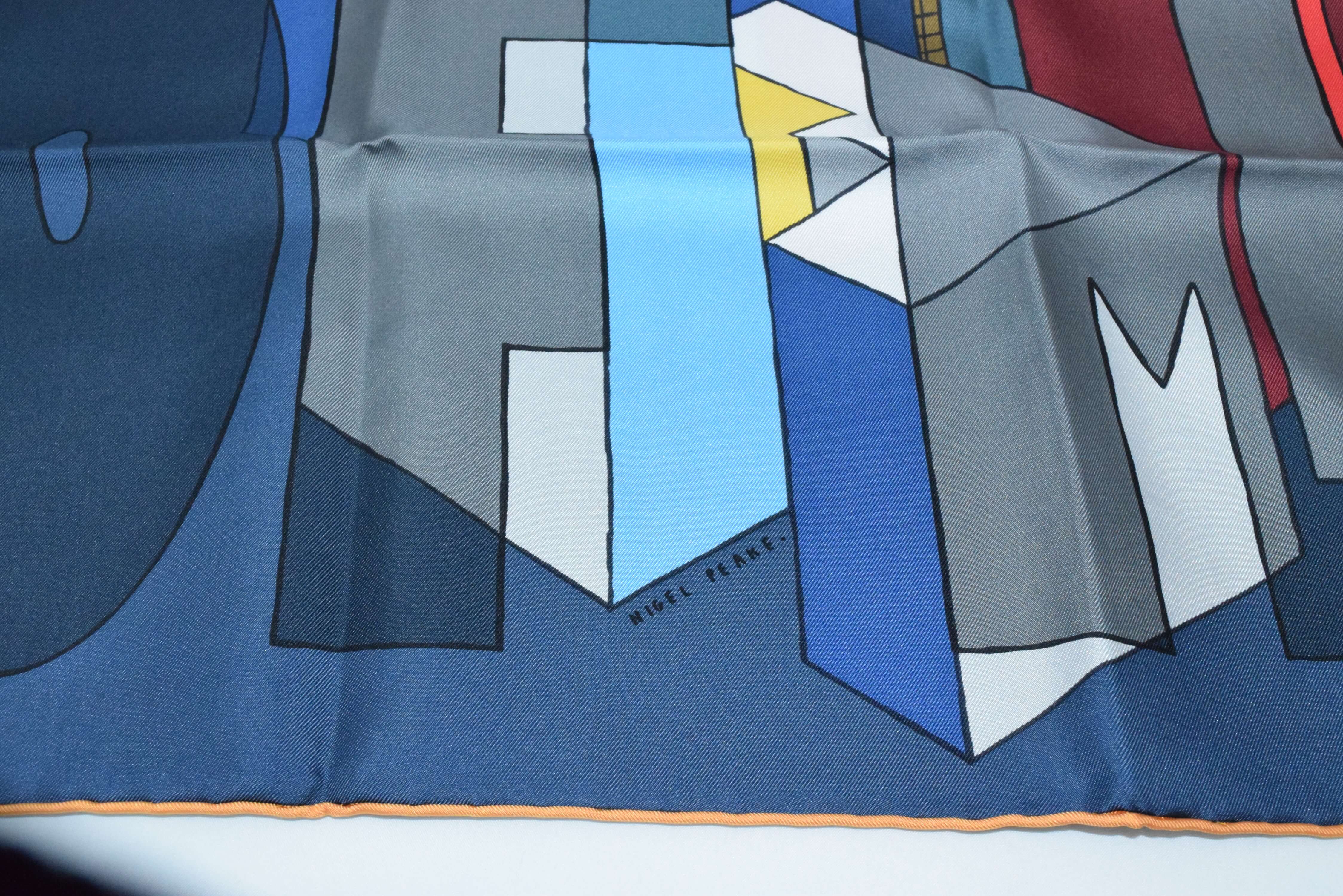 Hermes Scarf THE NATURE OF MEN Silk Blue Scarves Stole New with Box ...