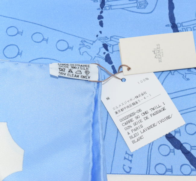 Hermes Scarf De Passage a Paris Blue Lavande Silk 90 cm Shawl with Box ...