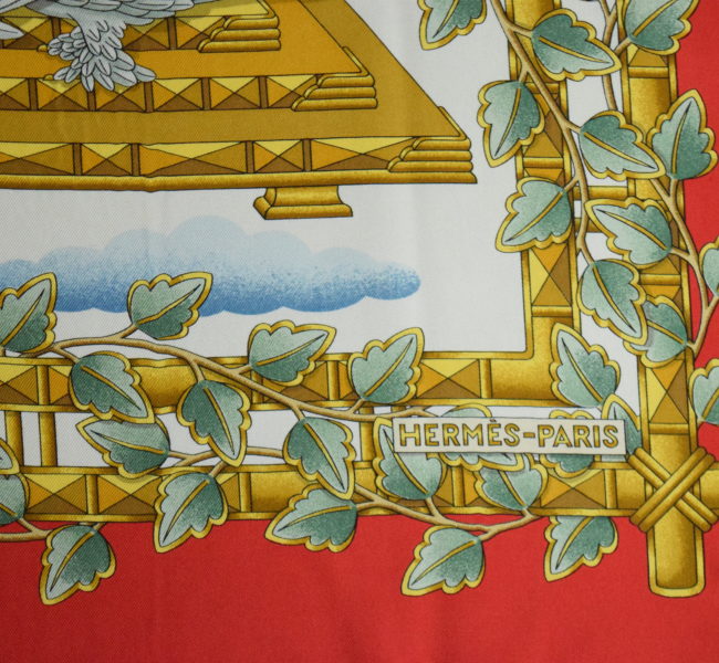 Hermes Scarf Envol by Joachim Metz Red Silk 90 cm Bird Carre – art ...