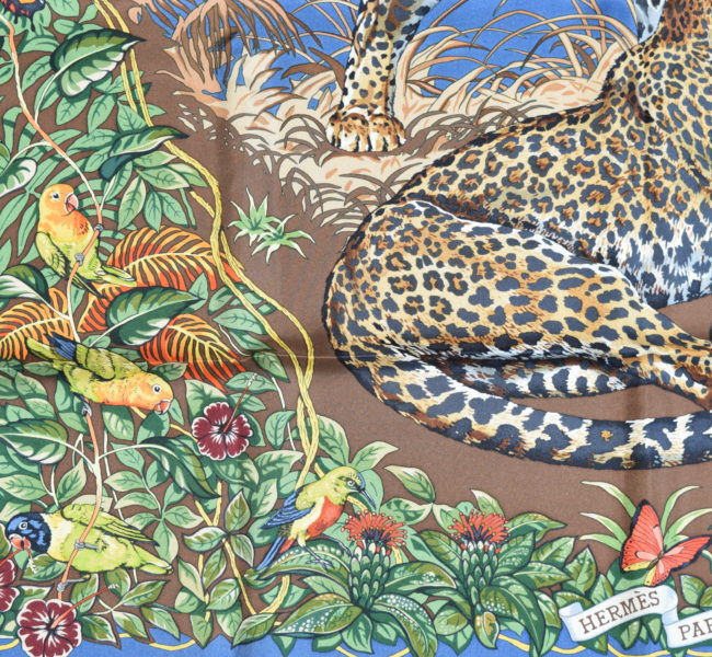 Hermes Scarf Jungle Love Blue Robert Dallet 90 cm Silk Animal Leopard ...