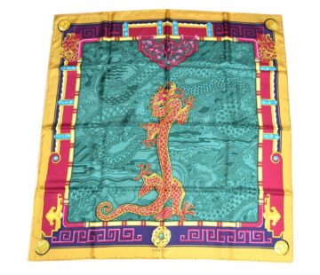 must de Cartier Scarf LE DRAGON MYSTERIEUX Silk 87 cm Green Shawl Foulard YA15820
