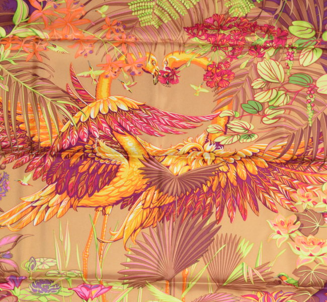 Hermes Scarf Flamingo Party Silk 90 cm Orange Red with Box Animal Carre ...
