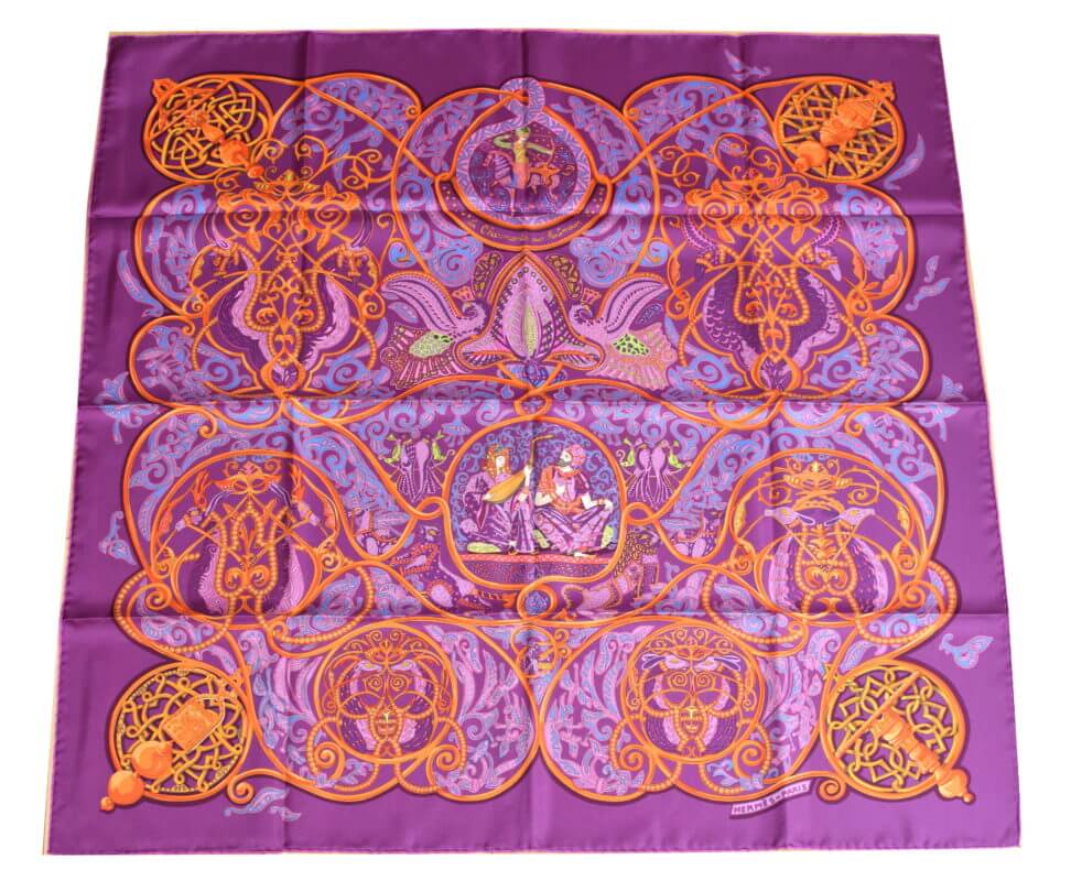 Hermes Scarf La Charmante aux Animaux Silk 90 cm Purple Multicolor NWT – art Japan Export