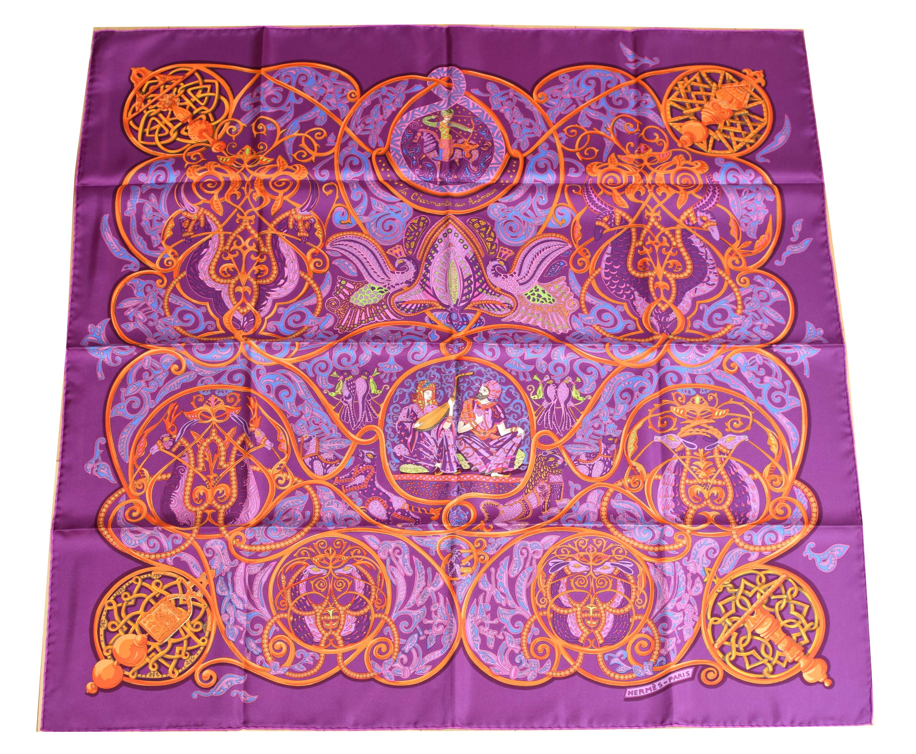 Hermes Scarf La Charmante aux Animaux Silk 90 cm Purple Multicolor NWT ...