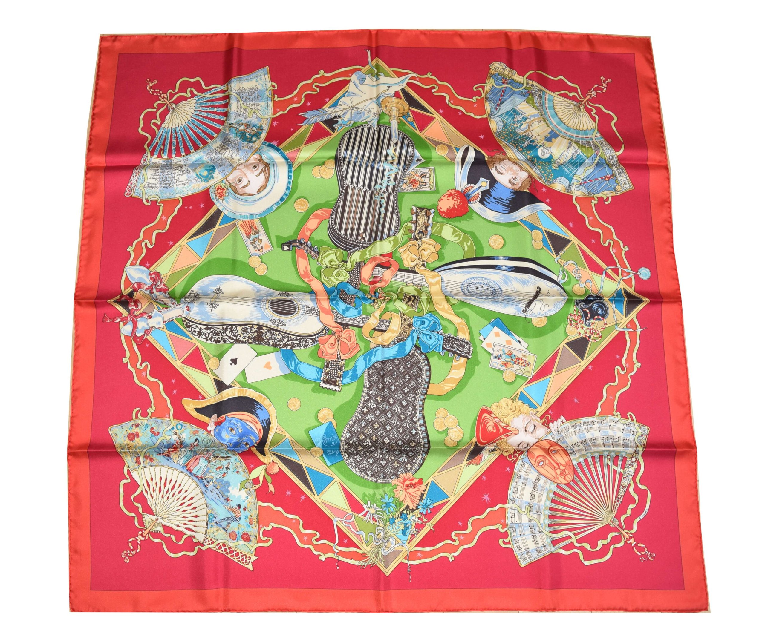 Hermes Scarf Mon Ami Pierrot Silk 90 cm Red with Box Carre Stole Shawl ...