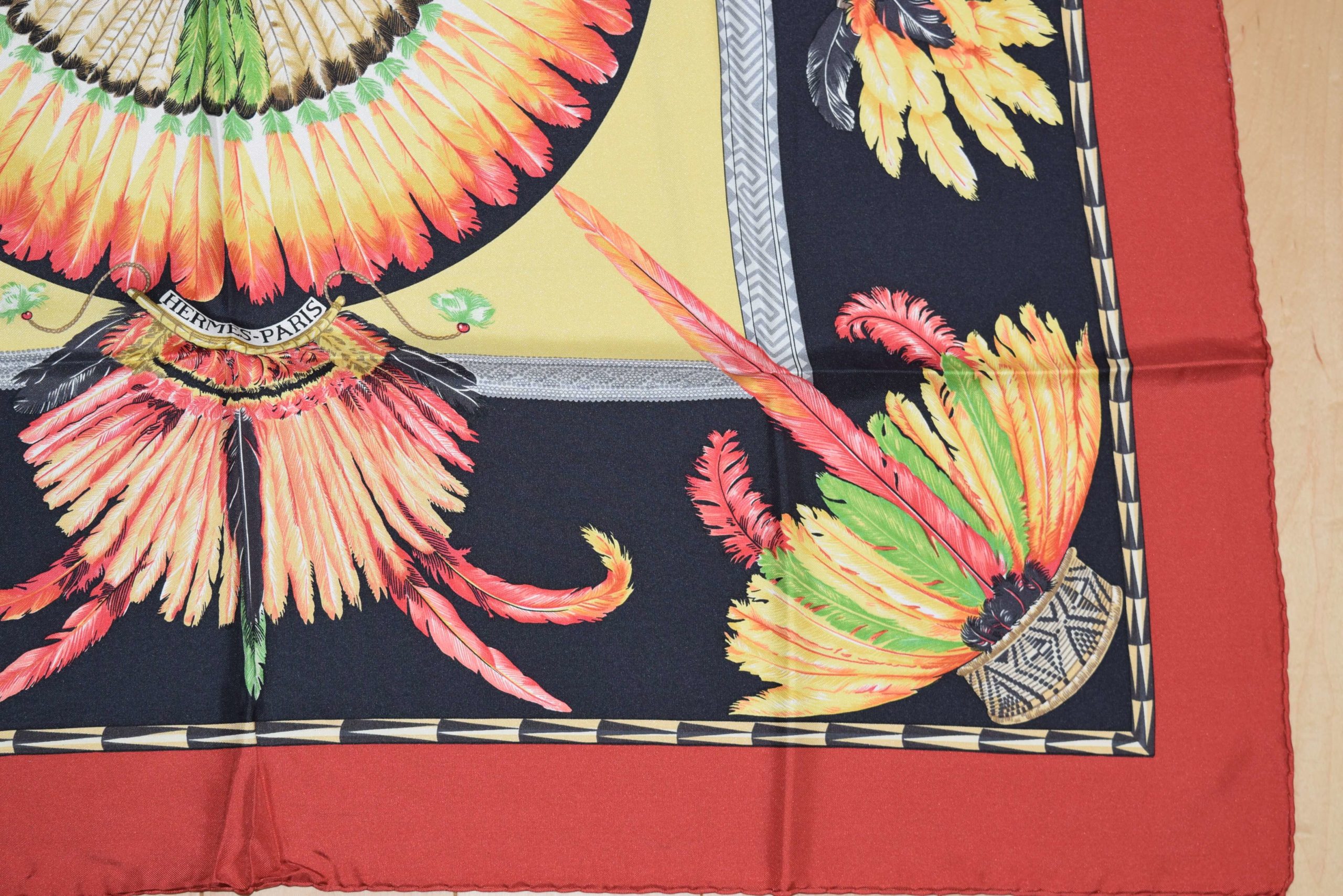 Hermes Scarf BRAZIL by Laurence Bourthoumieux Silk 90 cm Red Black 35 ...