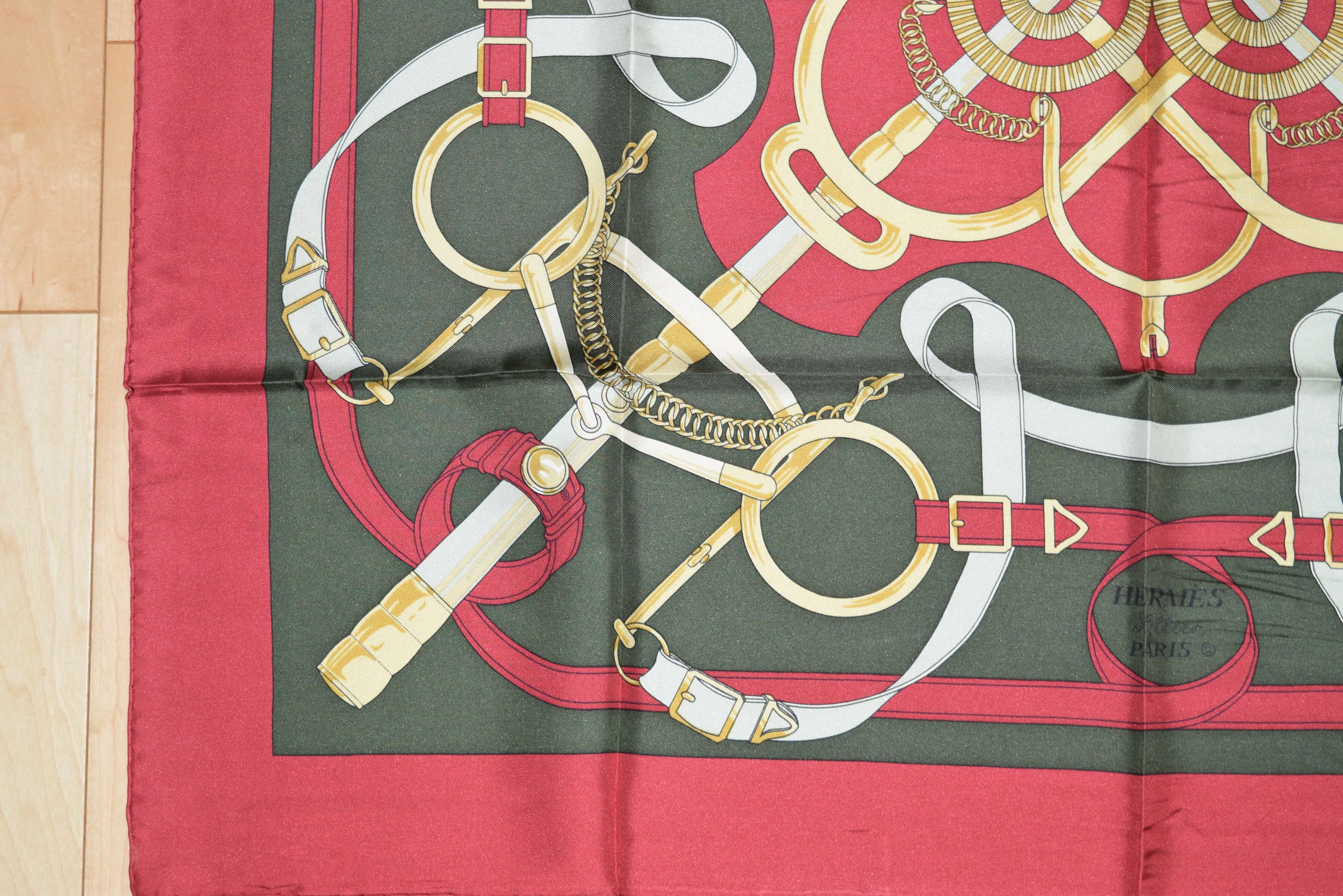 Hermes Scarf Eperon d'Or by Henri d'Origny Silk 90 cm Green Carre Shawl ...