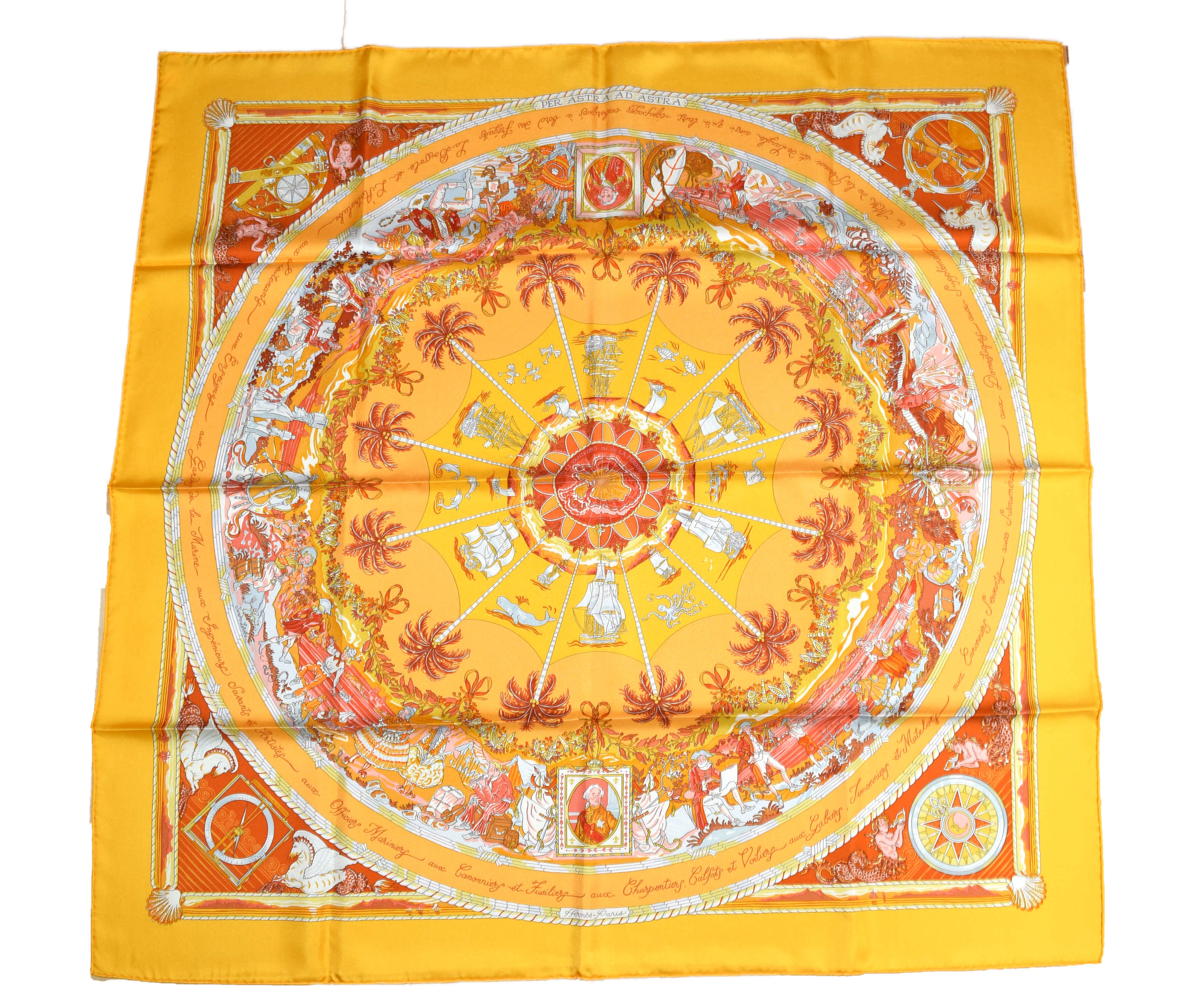 Hermes Scarf Per Astra ad Astra 90 cm Silk Orange Yellow Carre Shawl ...