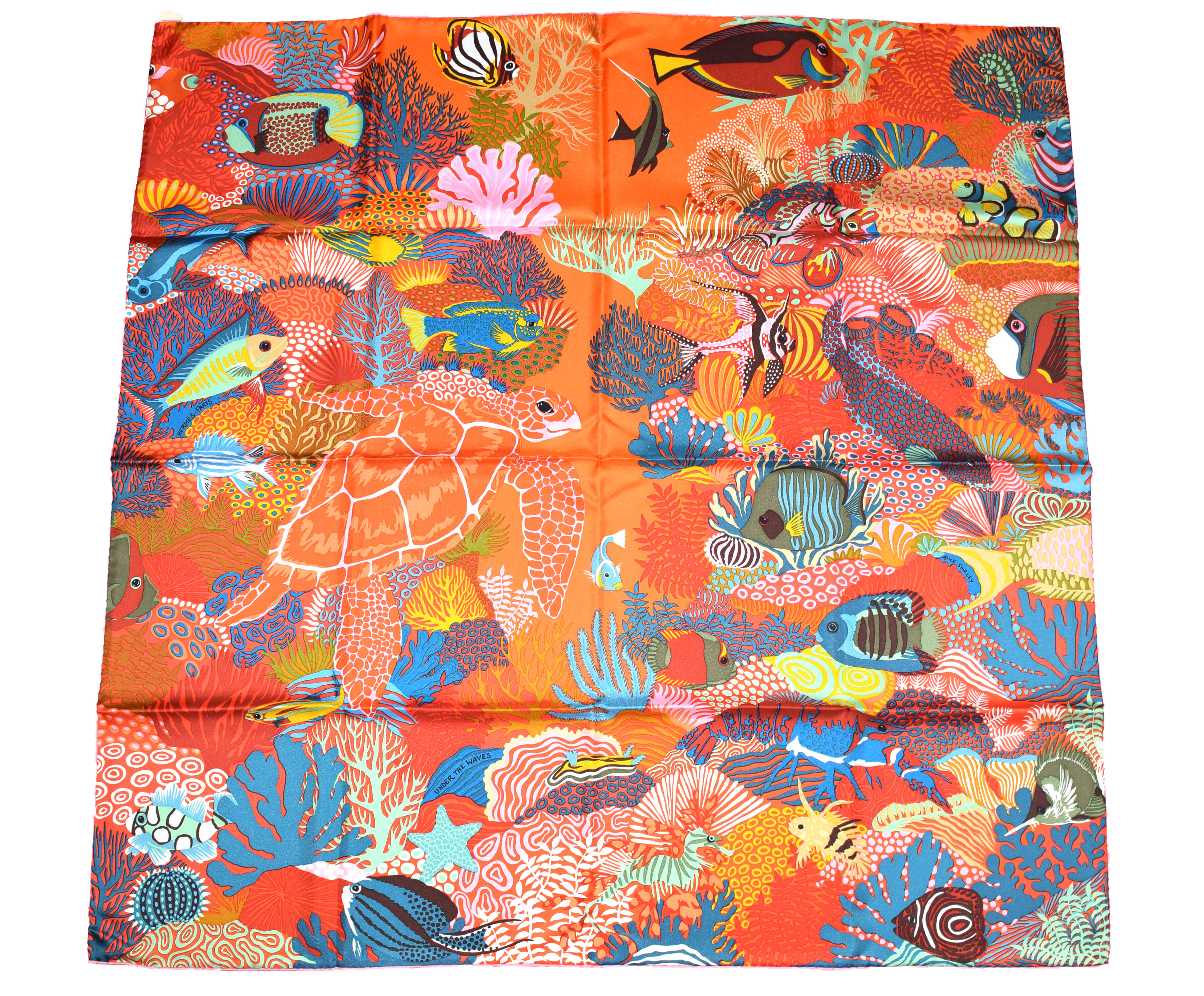 Hermes Scarf Under The Waves 90 cm Silk Orange Vert Rose Carre Sea ...