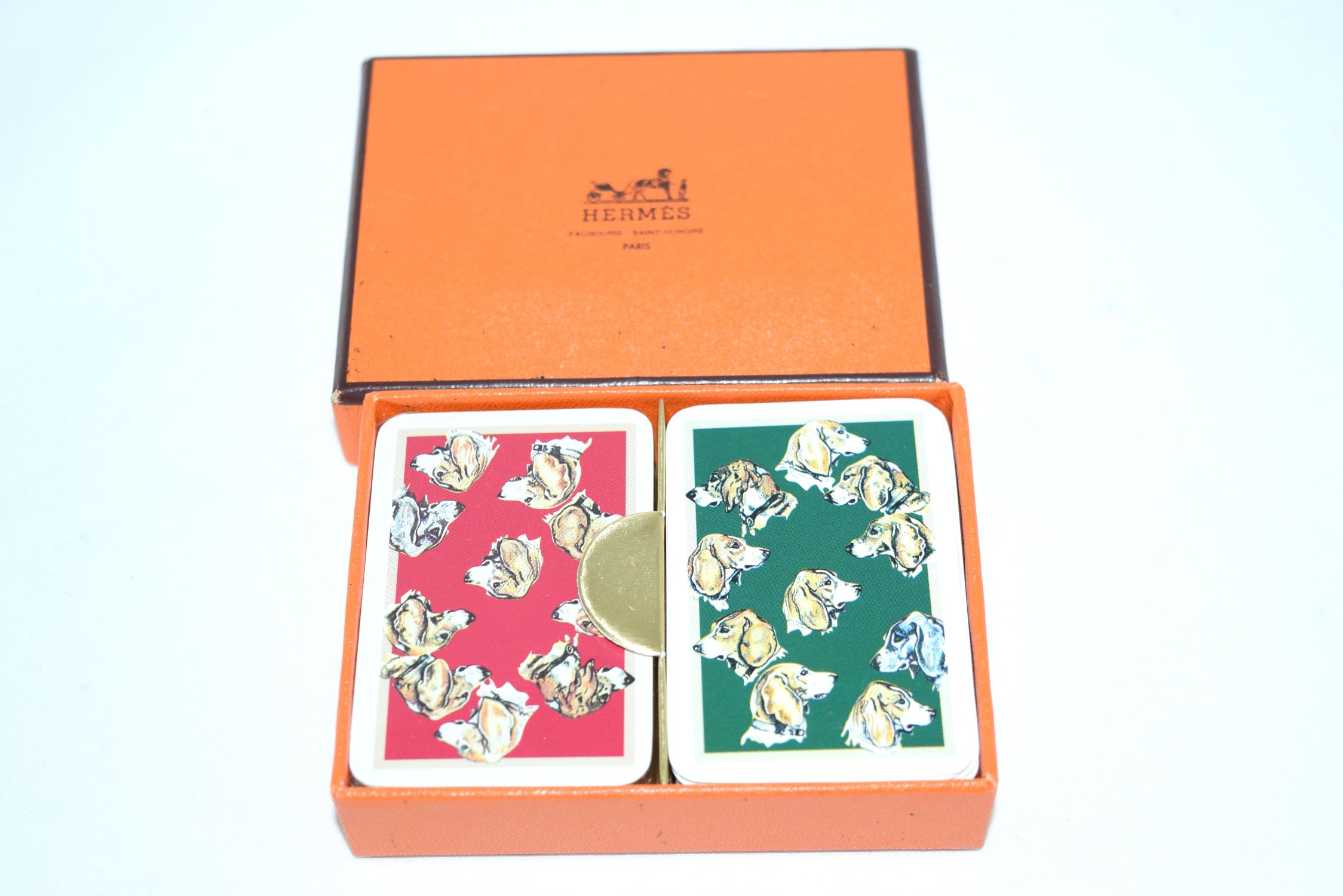 Hermes mini Playing Cards Dogs Unused 2 Sets Green Red New in