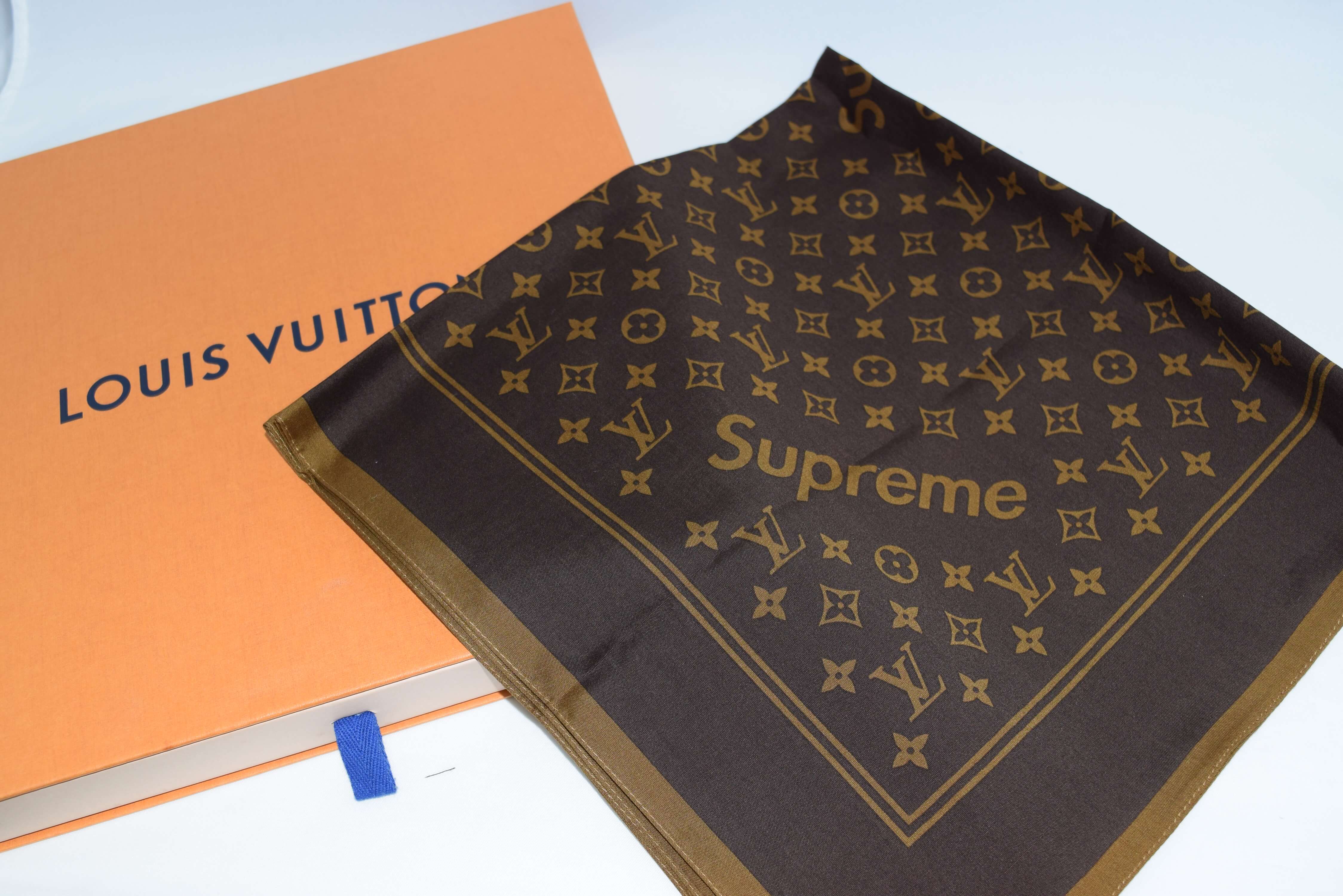 Supreme Louis Vuitton Monogram Bandana Brown 55 cm mini scarf NEW – art Japan Export