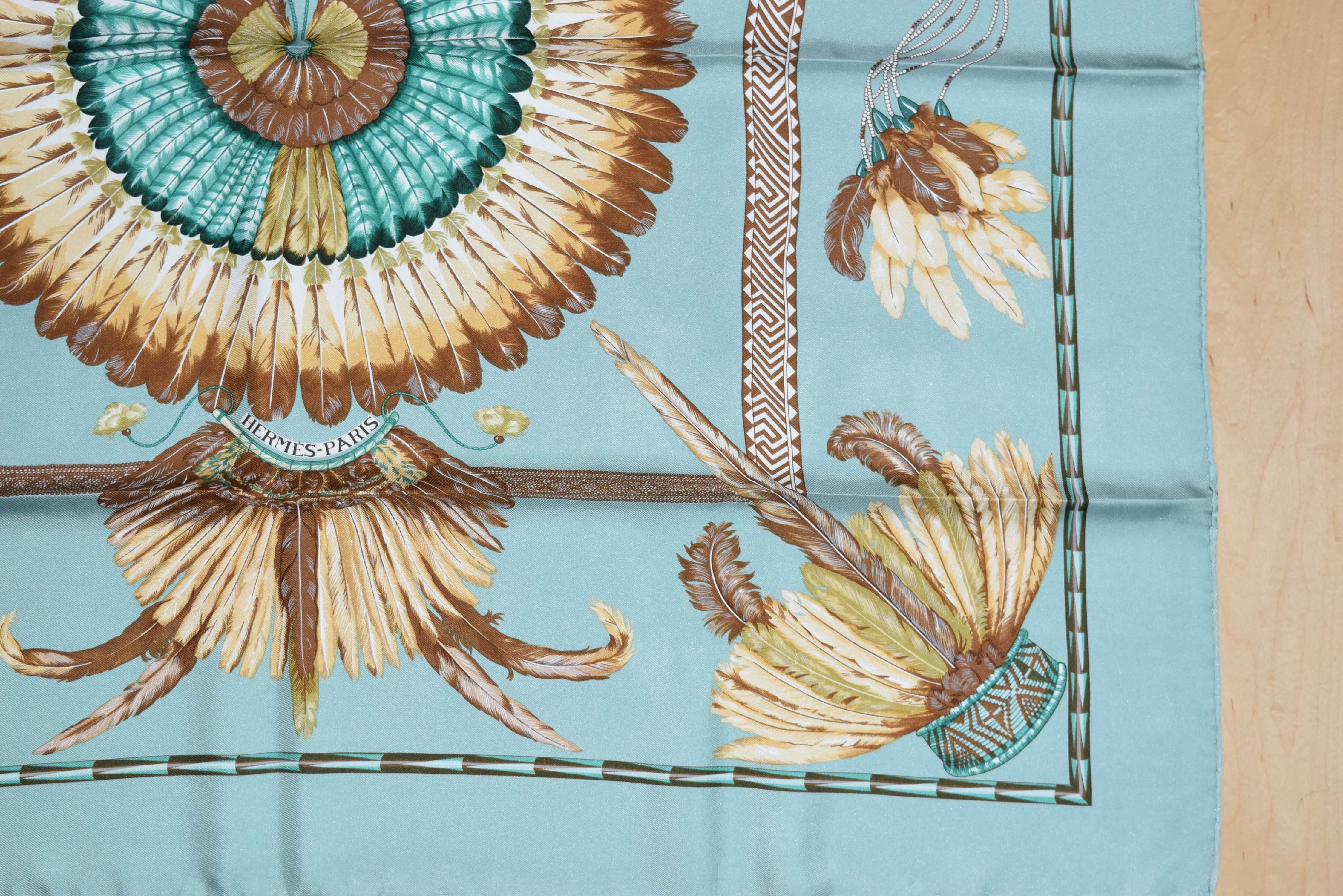 Hermes Scarf BRAZIL by Laurence Bourthoumieux Silk 90 cm Light blue 35 ...