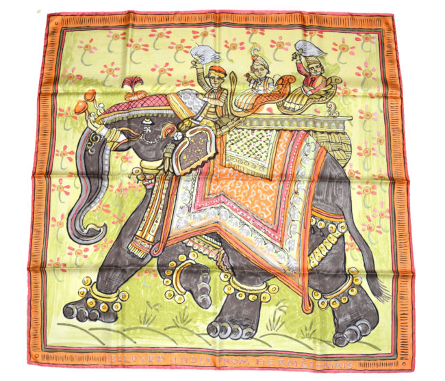 Hermes Scarf Beloved India Silk 90 cm Light green Elephant Carre 35 ...