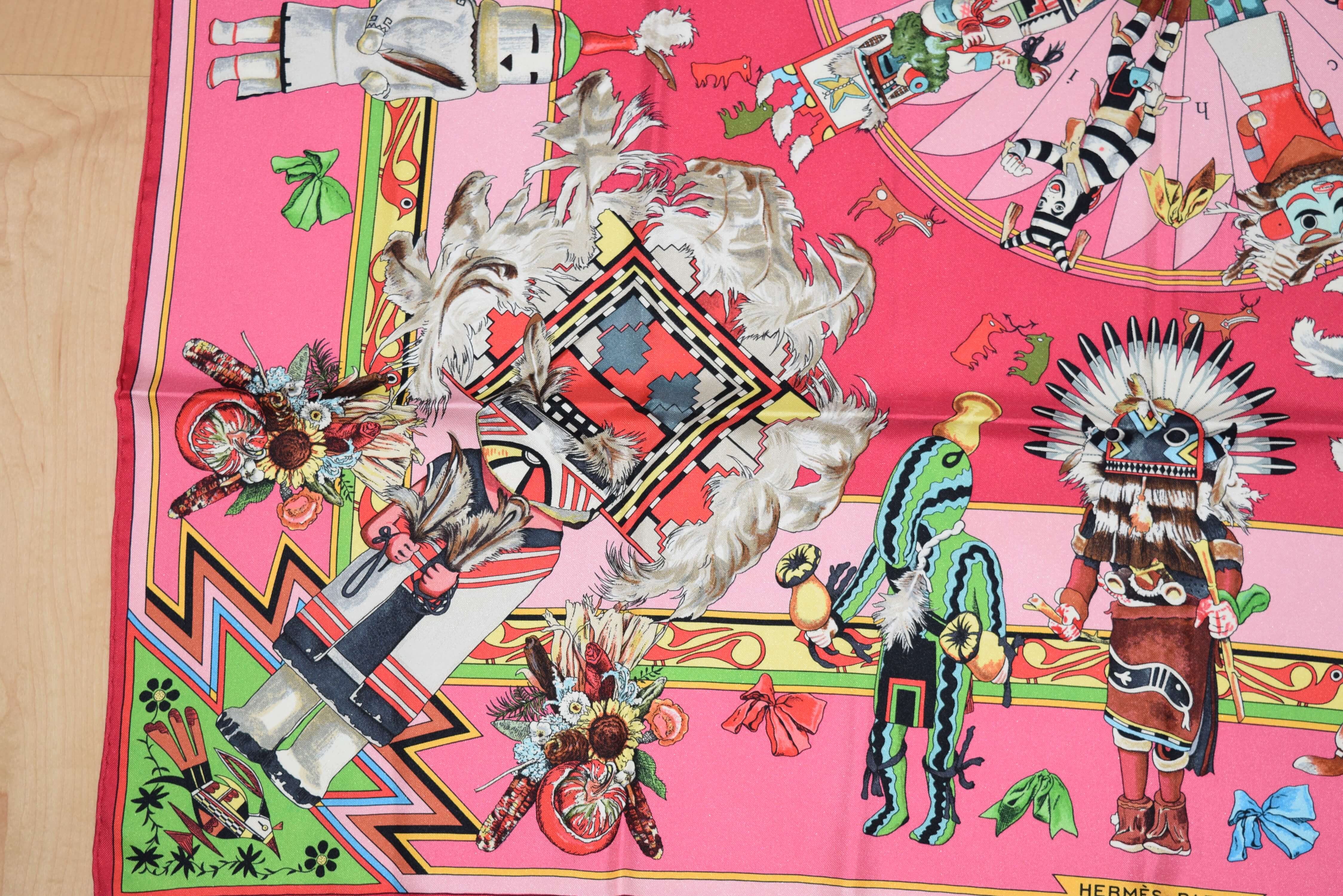 Hermes Scarf Kachina by Kermit Oliver Pink Silk 90 cm Carre Shawl ...