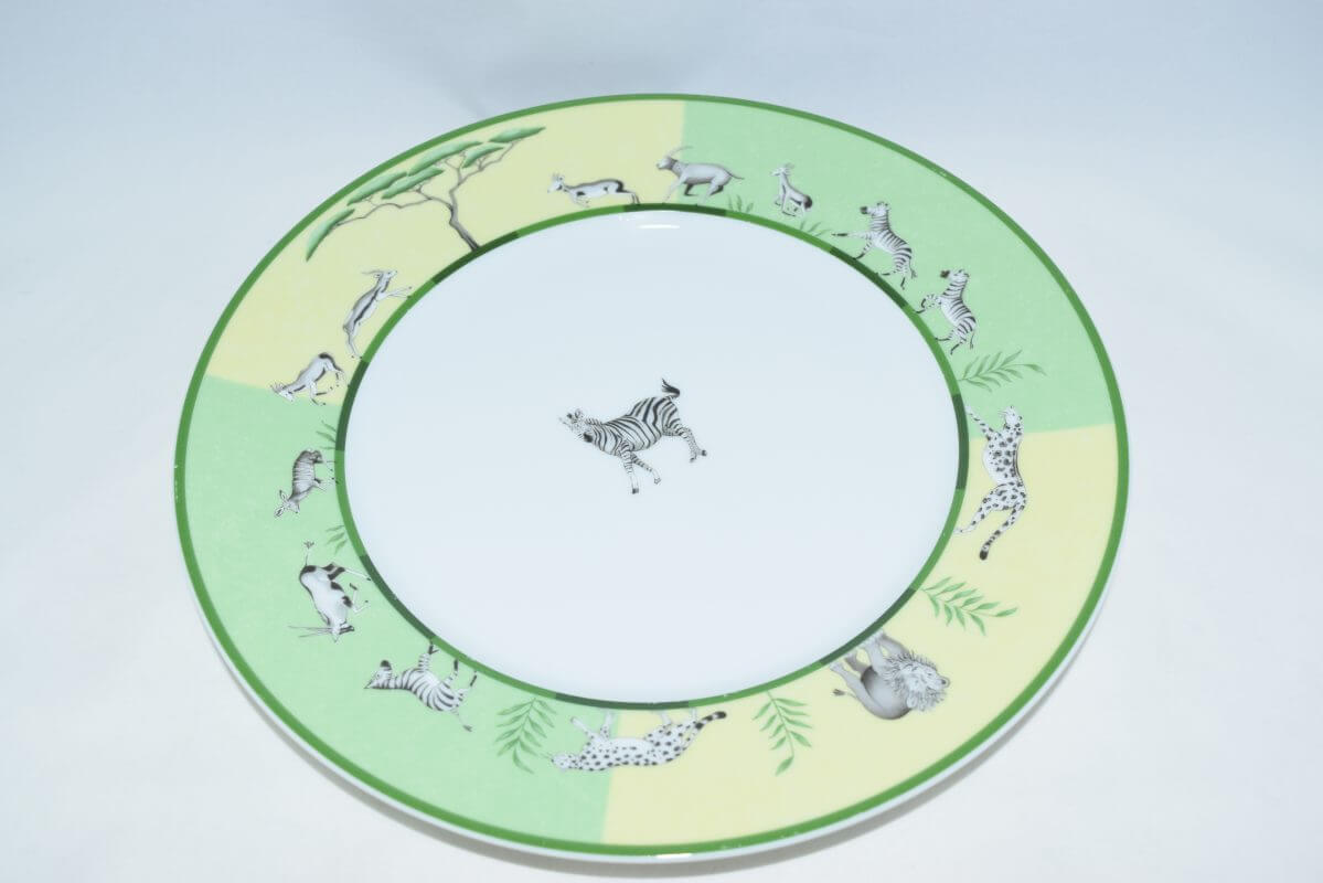 Hermes Africa Porcelain Dinner Plate 27 cm Green Zebra Animal 10.75
