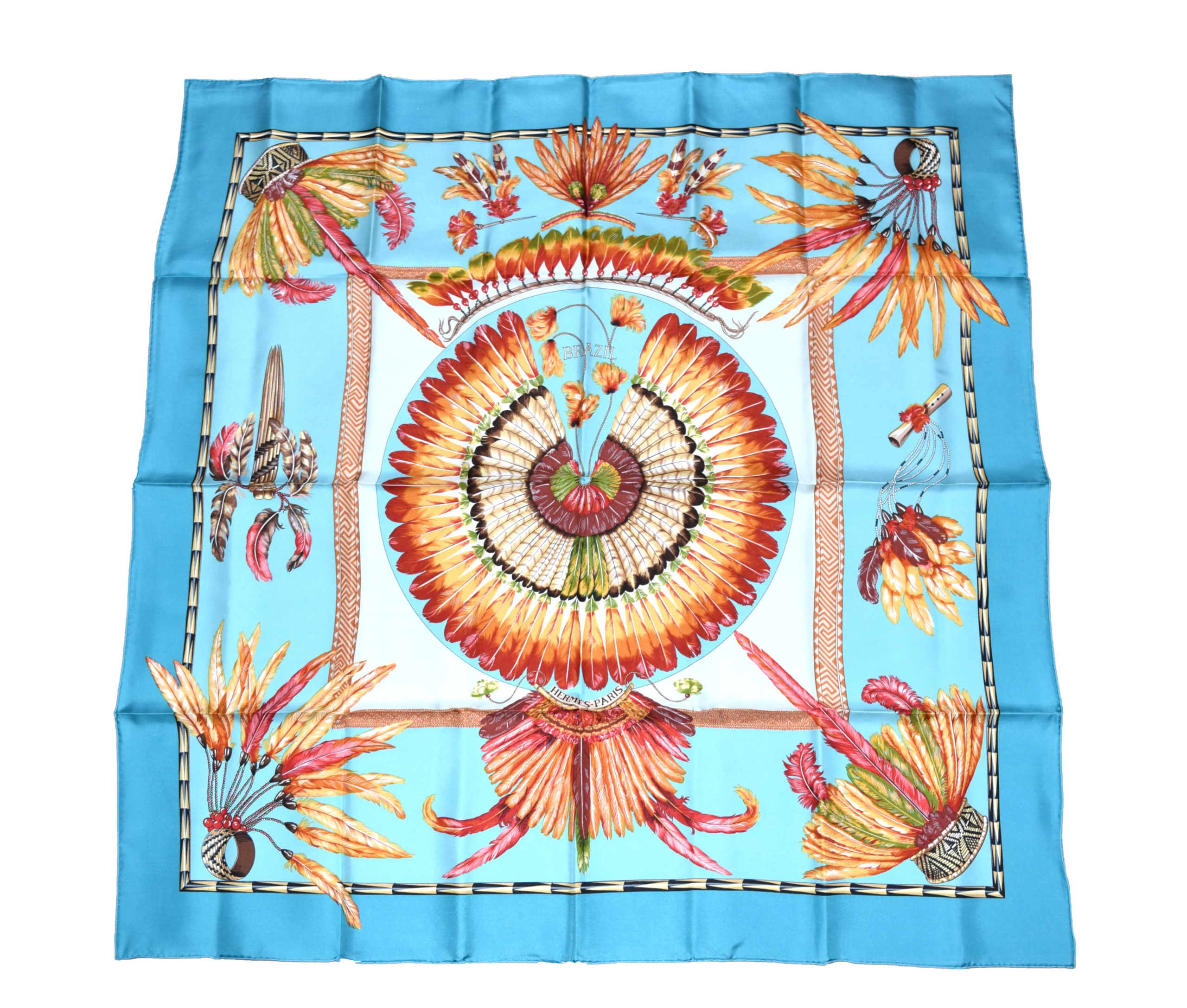Hermes Scarf BRAZIL by Laurence Bourthoumieux Silk 90 cm Light Blue 35 ...