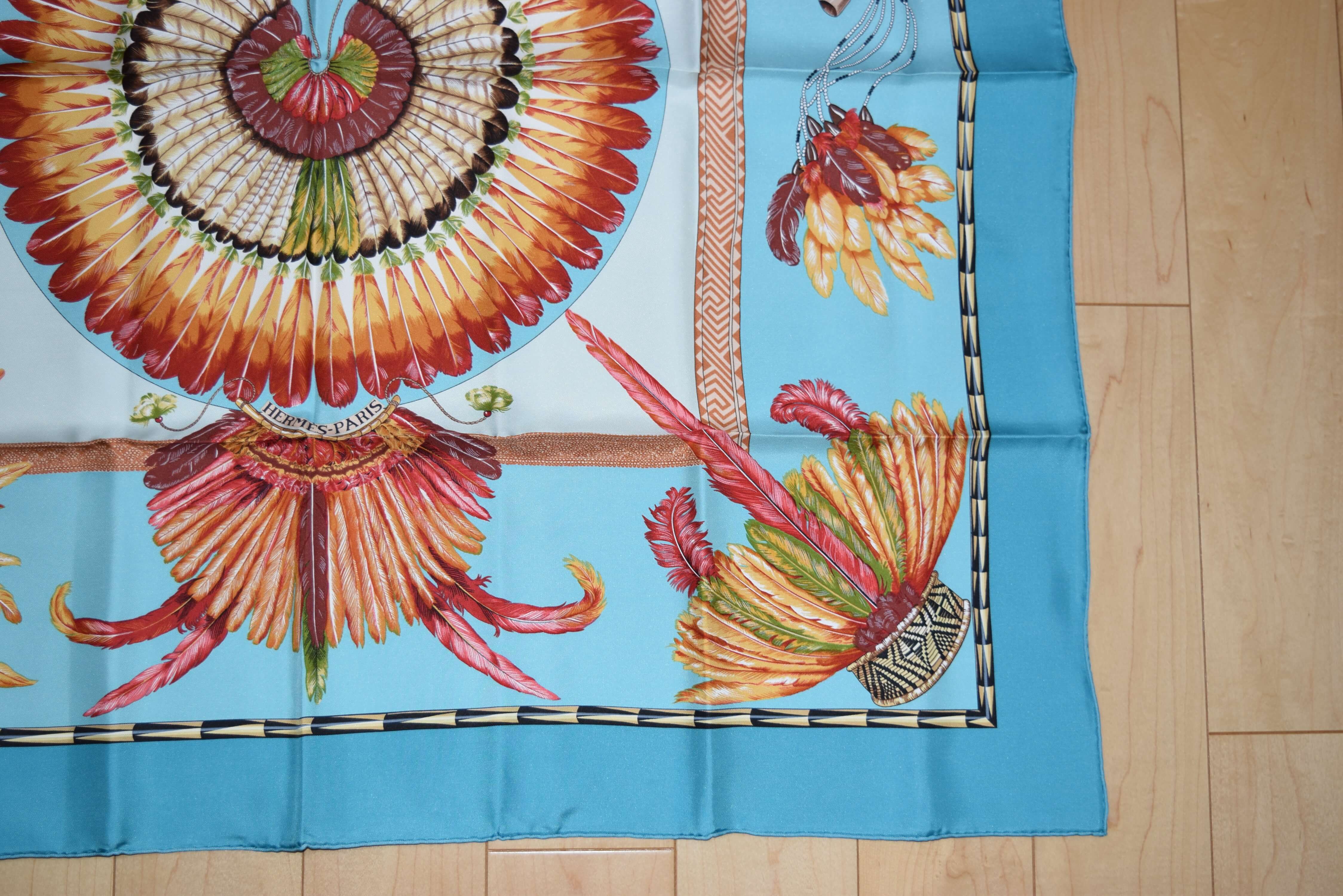 Hermes Scarf BRAZIL by Laurence Bourthoumieux Silk 90 cm Light Blue 35 ...