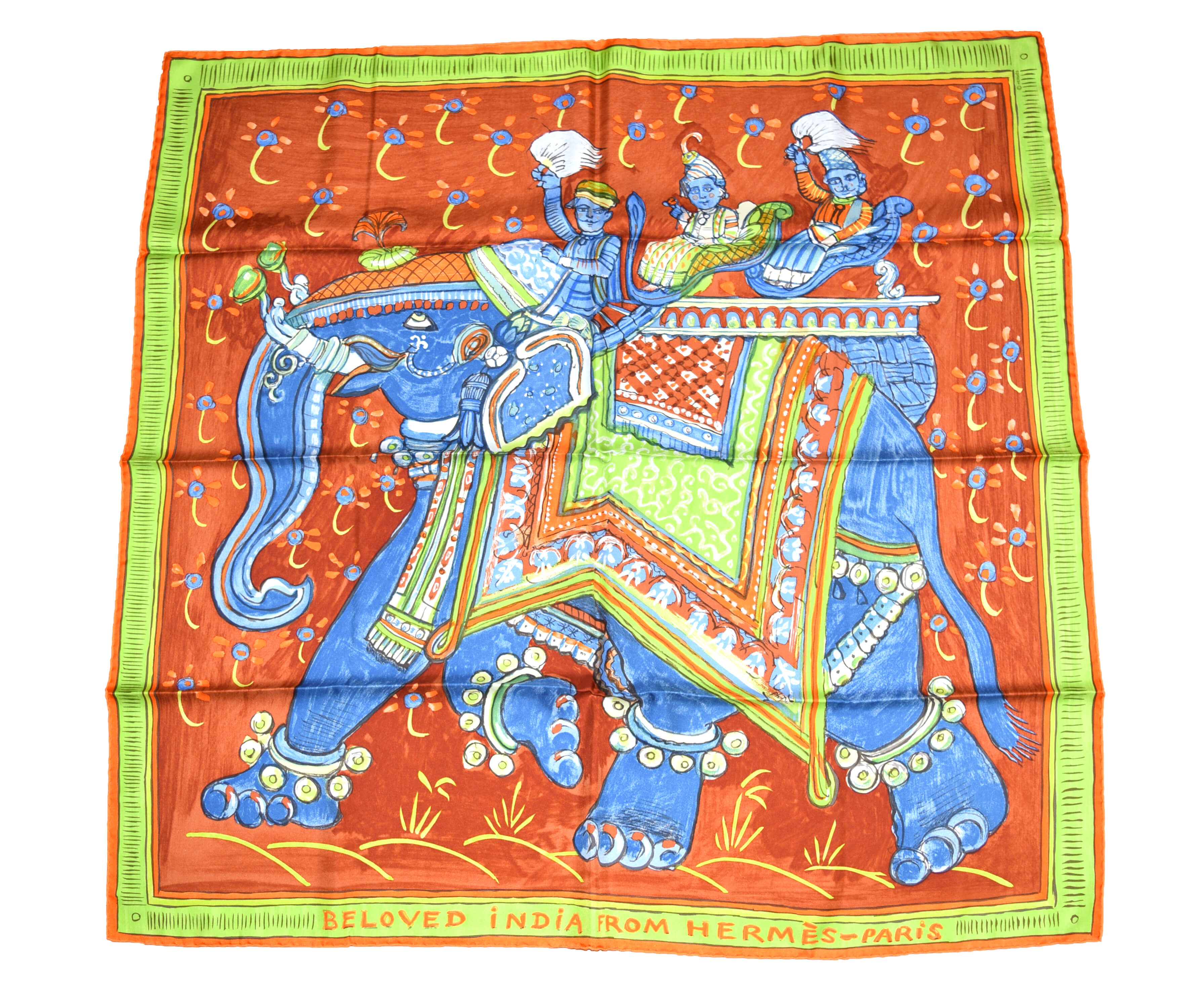 Hermes Scarf Beloved India 90 cm Silk Green orange Elephant Carre 35 ...