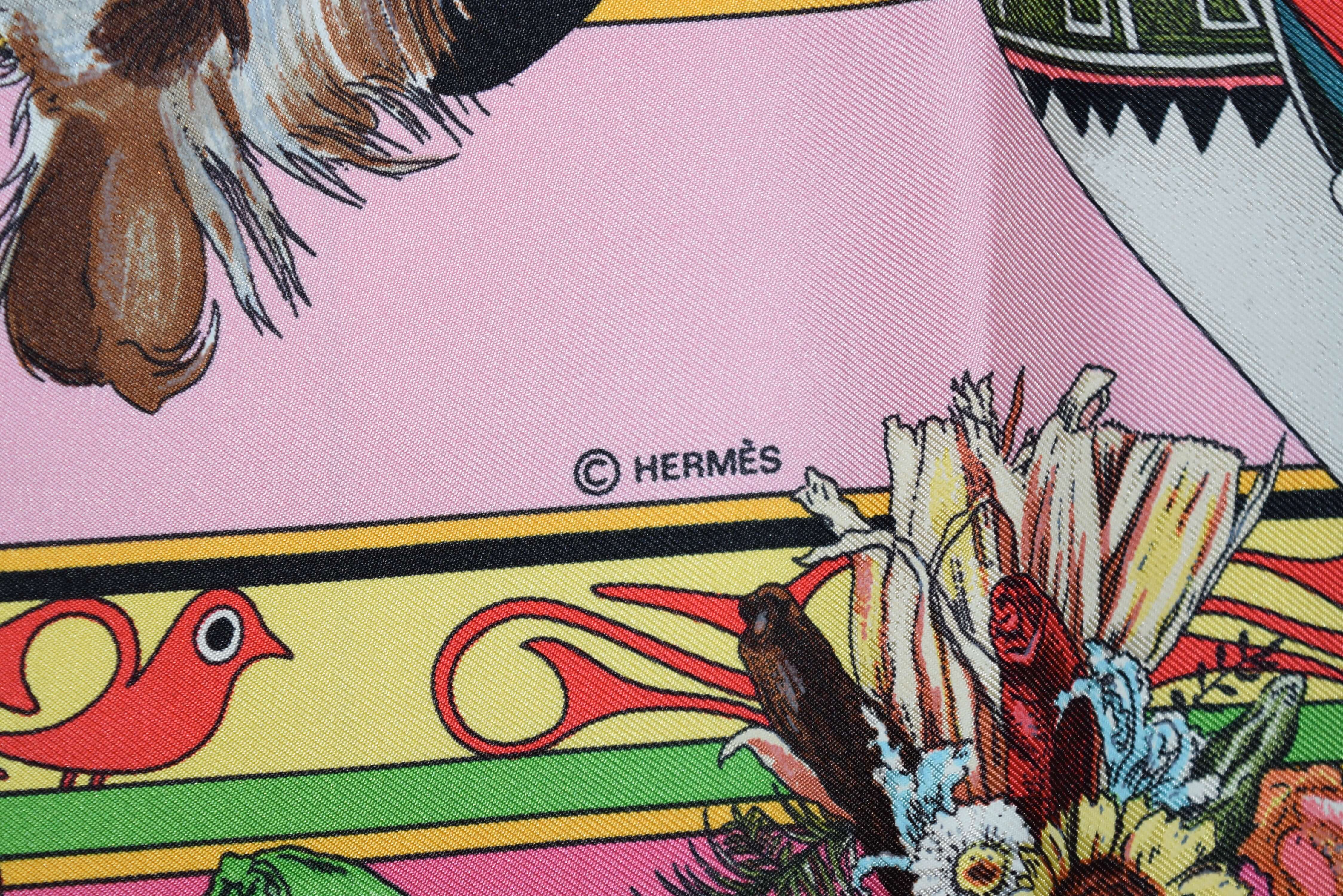 Hermes Scarf Kachina by Kermit Oliver Pink Silk 90 cm Carre 35″ YA21 ...