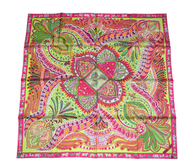 Hermes Scarf Le Jardin De La Maharani 90 cm Silk Pink garden flower ...