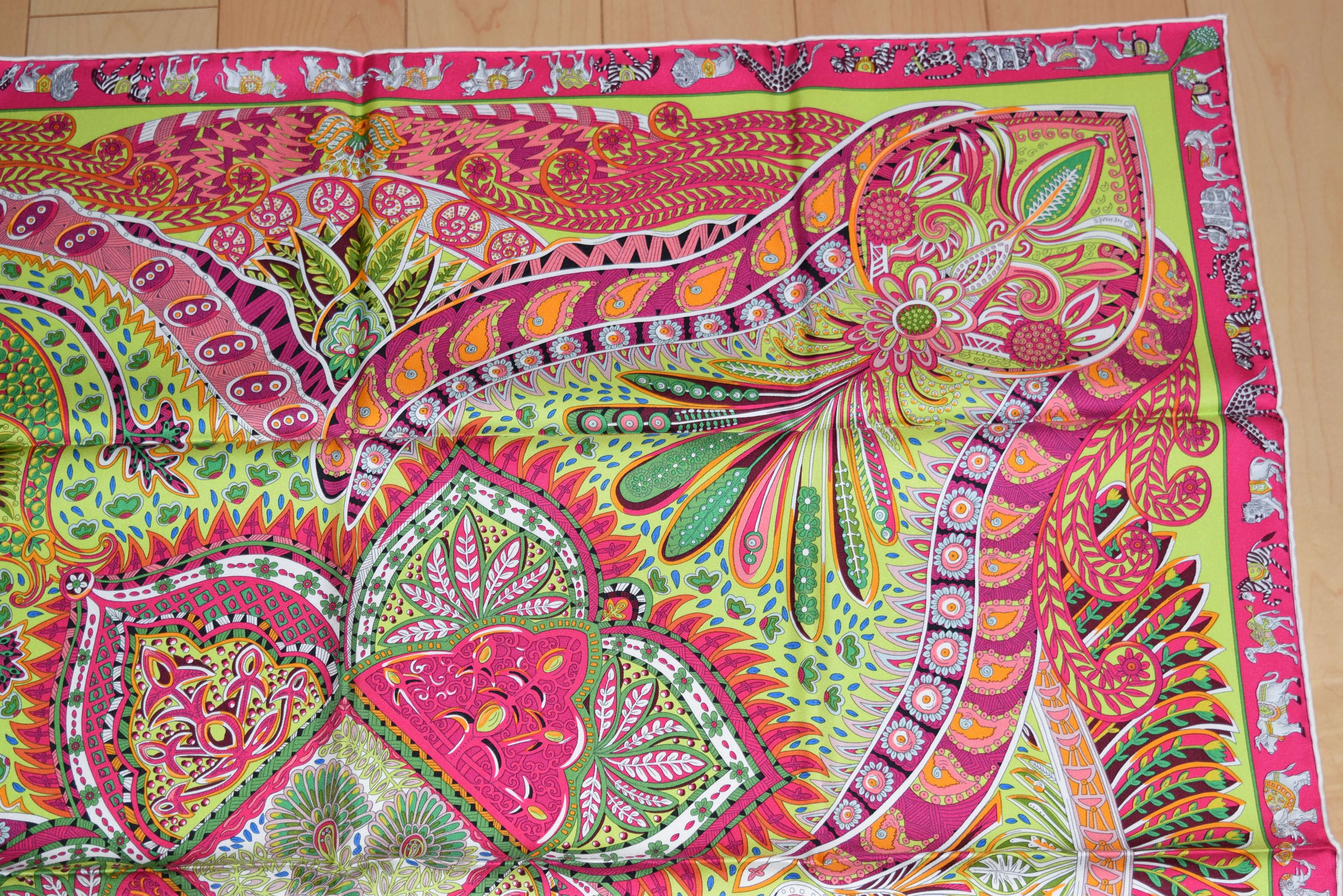 Hermes Scarf Le Jardin De La Maharani 90 cm Silk Pink garden flower ...