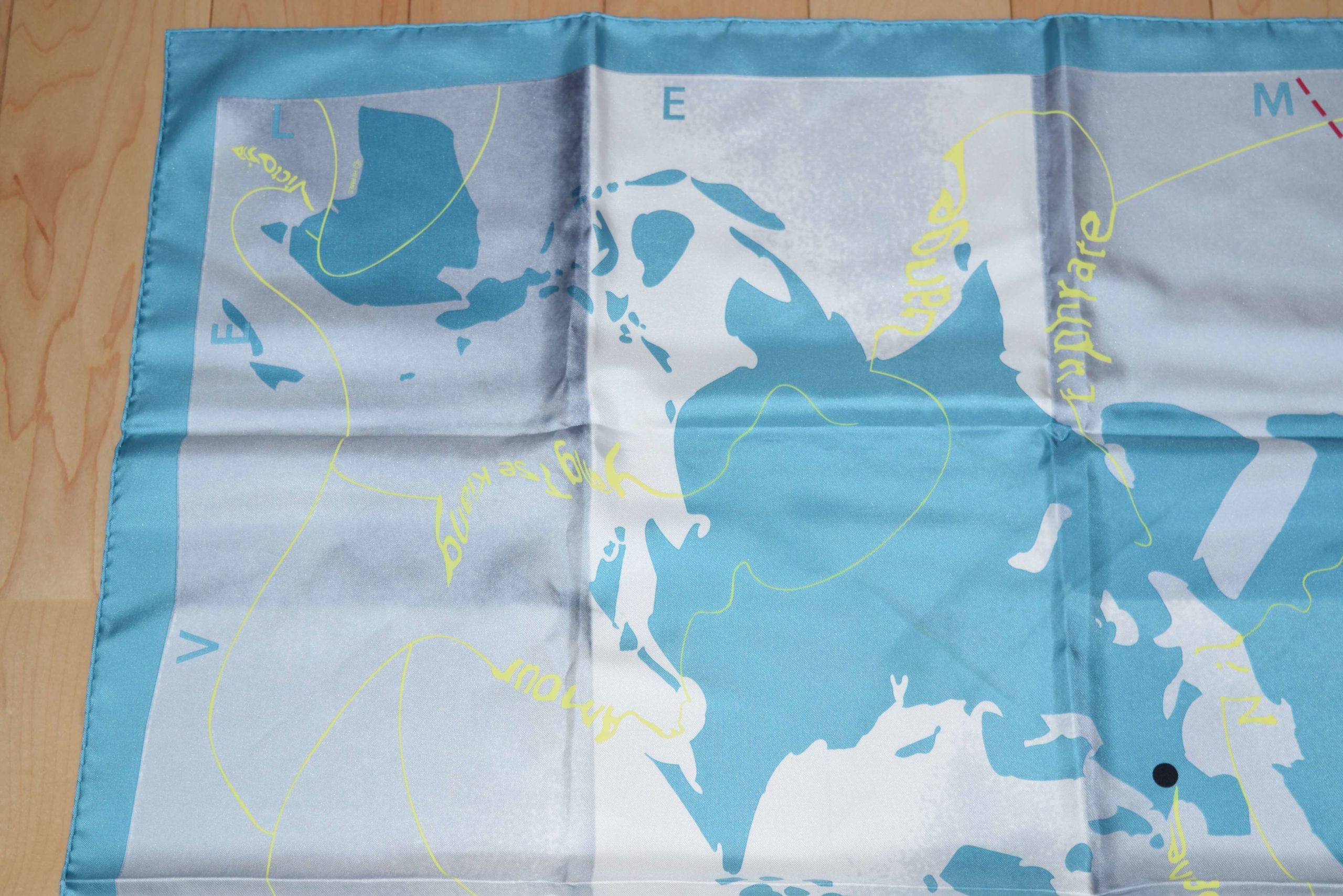 Hermes Light Blue & Beige Silk World Map Square scarf — Labels Resale  Boutique