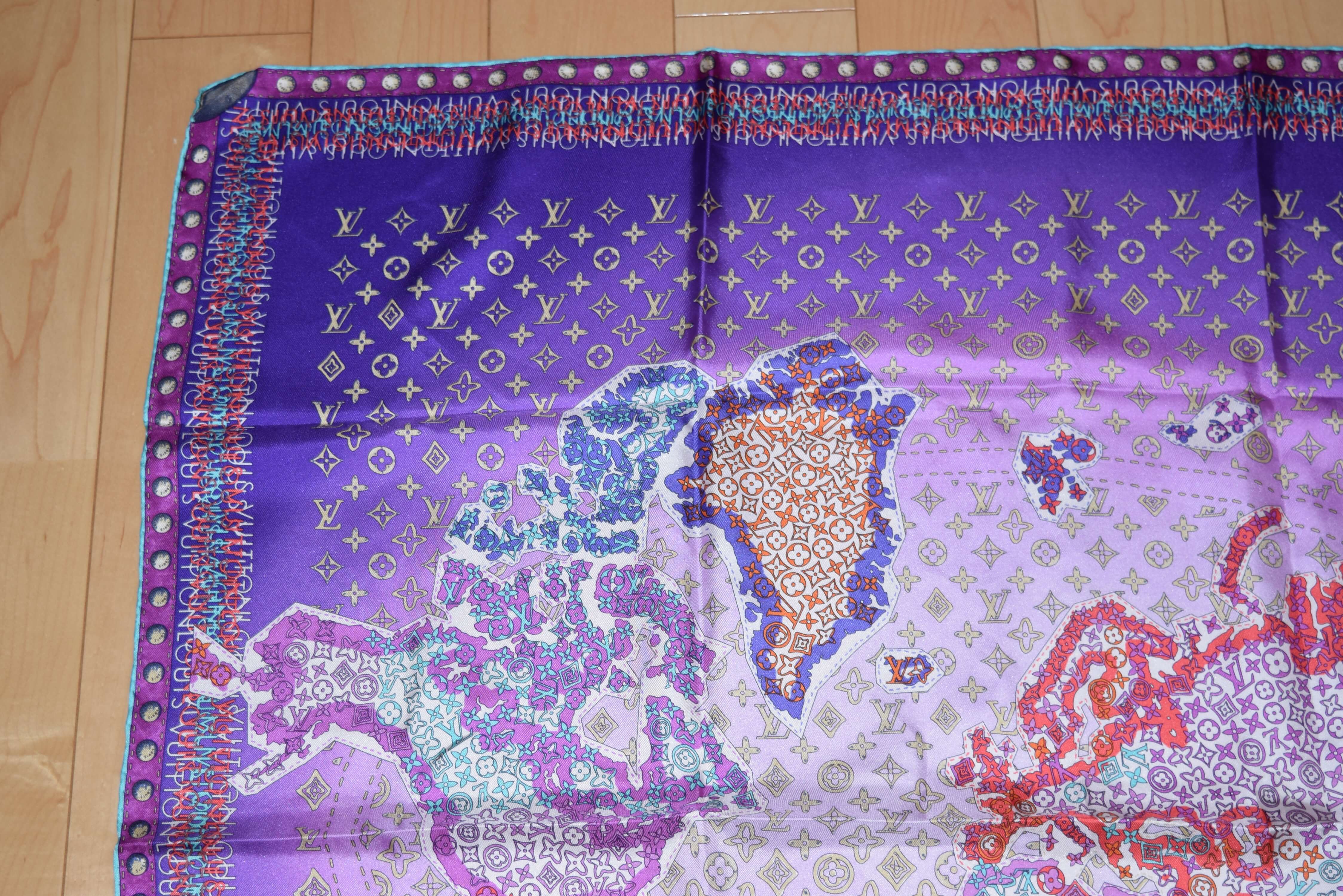 Louis Vuitton Scarf World map 86 cm Monogram Silk purple 34” inch – art Japan Export