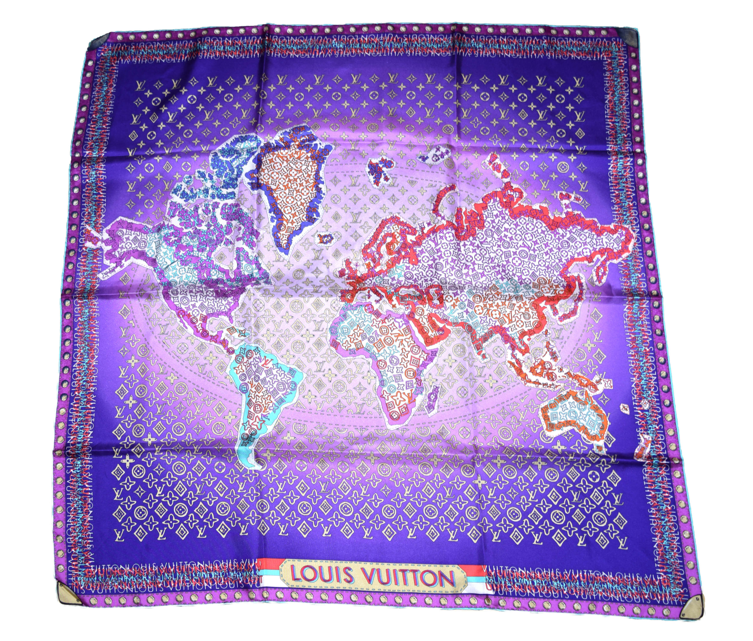 Louis Vuitton Scarf World map 86 cm Monogram Silk purple 34” inch