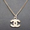 CHANEL Pendant Necklace CC Logo Silver Rhinestone A28942