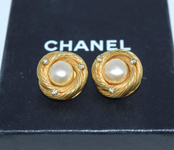 Chanel Round Heart Rhinestone Earrings