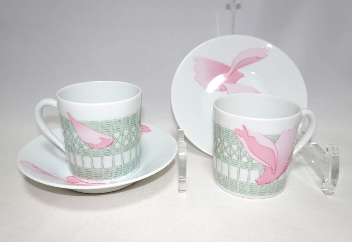Hermes Pivoines Espresso Cup and Saucer 2 set Pink flower coffee