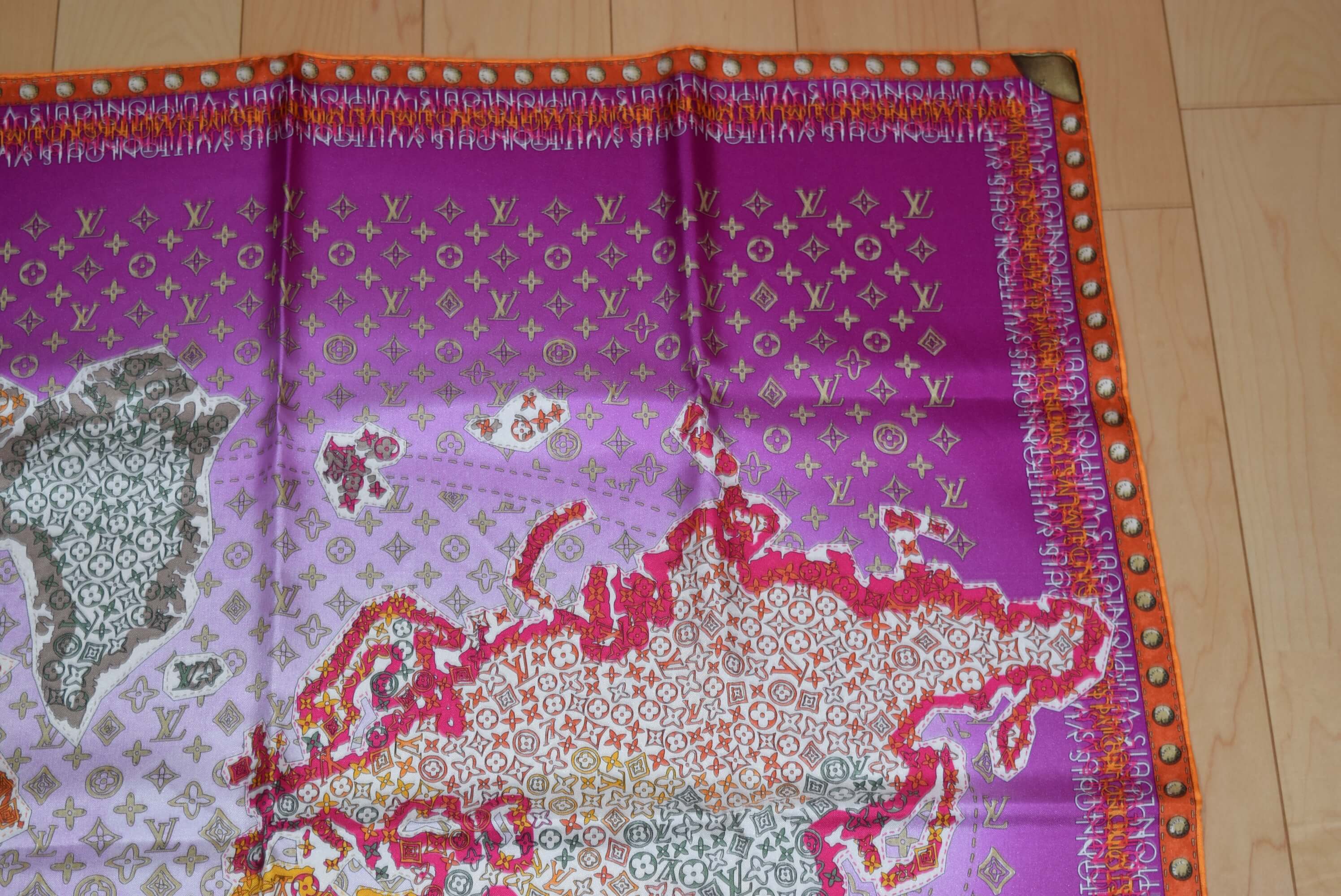 Louis Vuitton Scarf World map 86 cm Monogram Silk purple 34” RK – art Japan Export